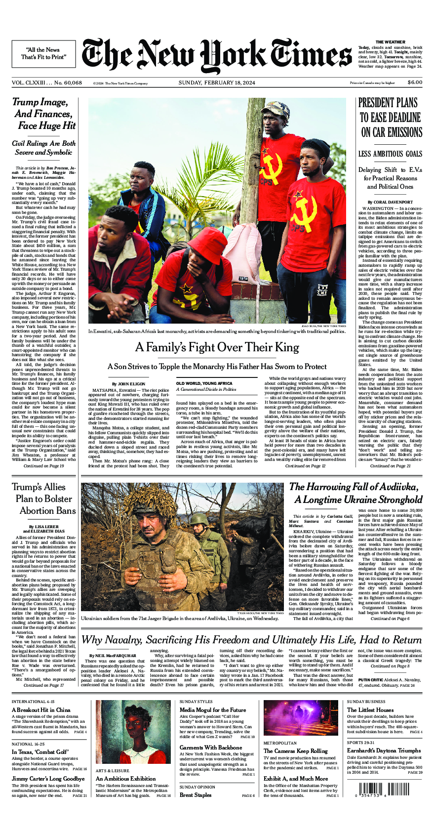 Prima-pagina-New-York-Times-del-2024-02-18