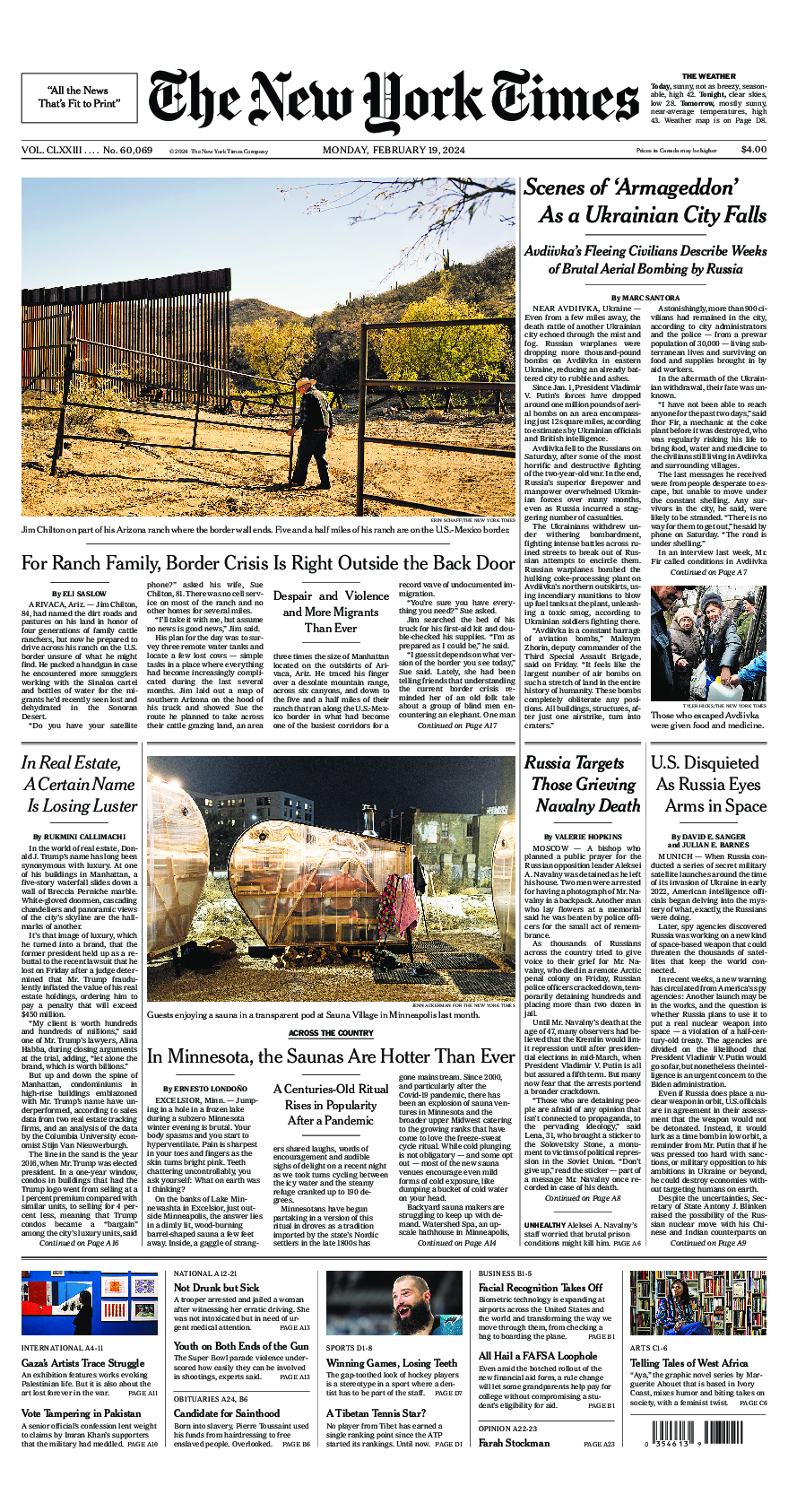 Prima-pagina-New-York-Times-del-2024-02-19