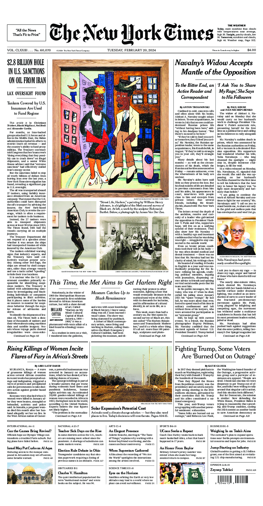 Prima-pagina-New-York-Times-del-2024-02-20