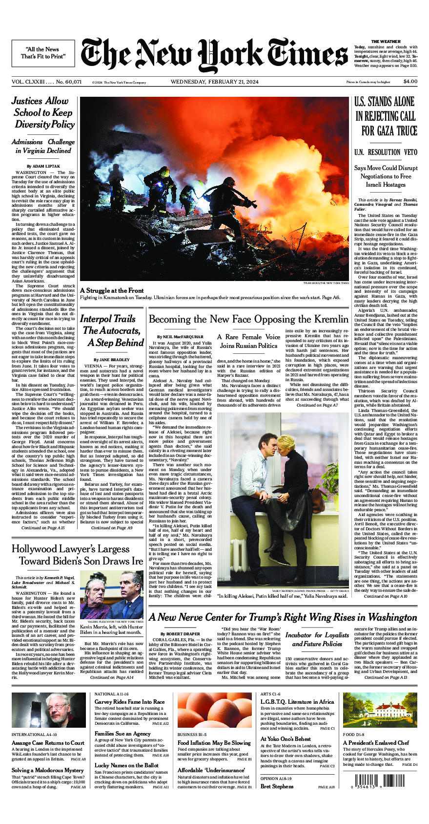 Prima-pagina-New-York-Times-del-2024-02-21