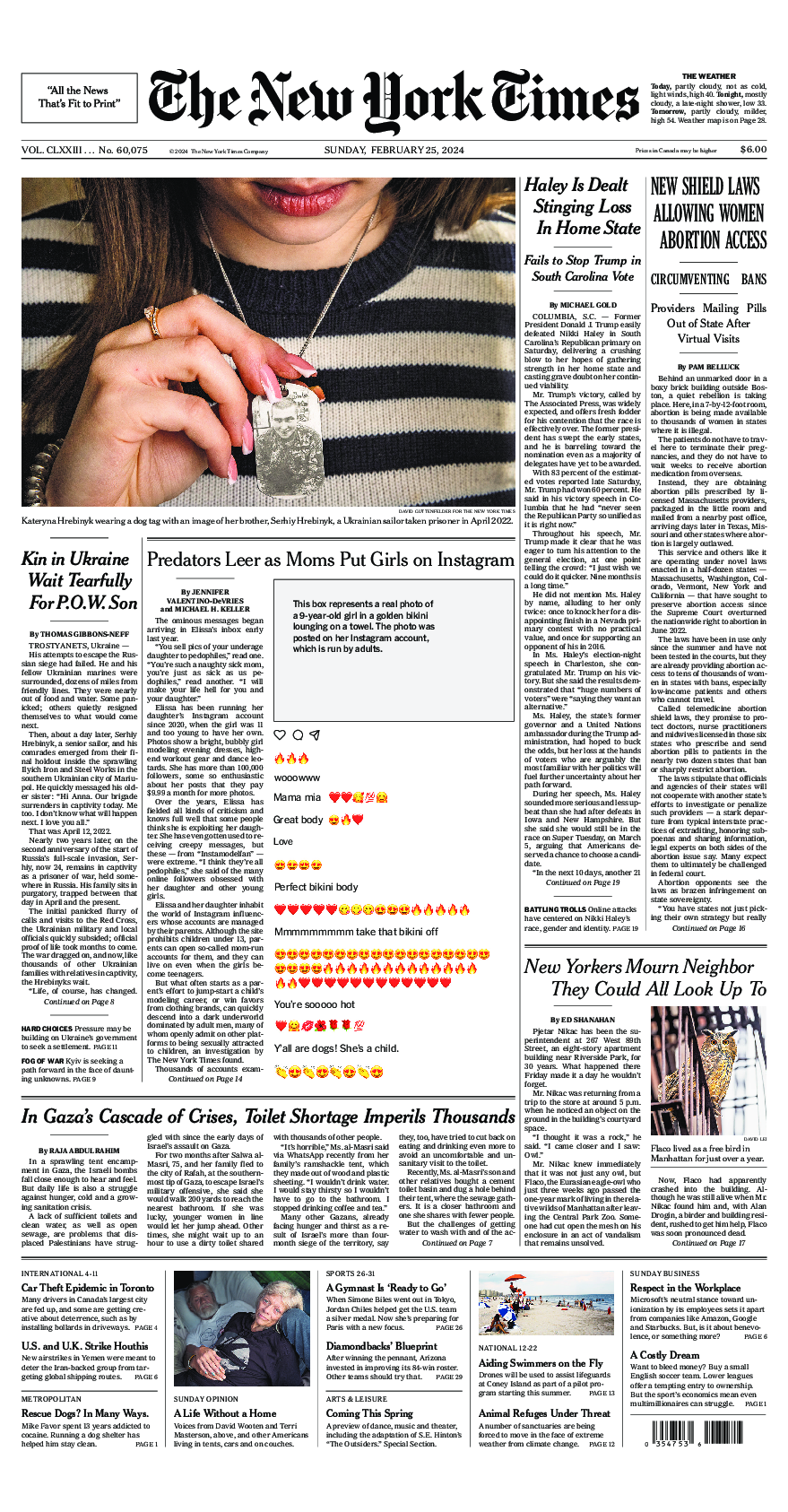 Prima-pagina-New-York-Times-del-2024-02-25