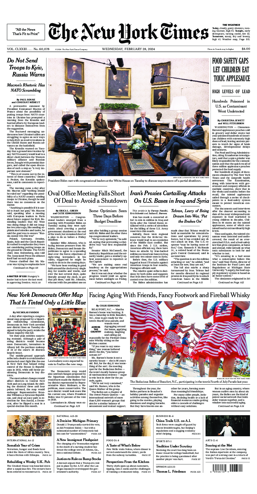 Prima-pagina-New-York-Times-del-2024-02-28