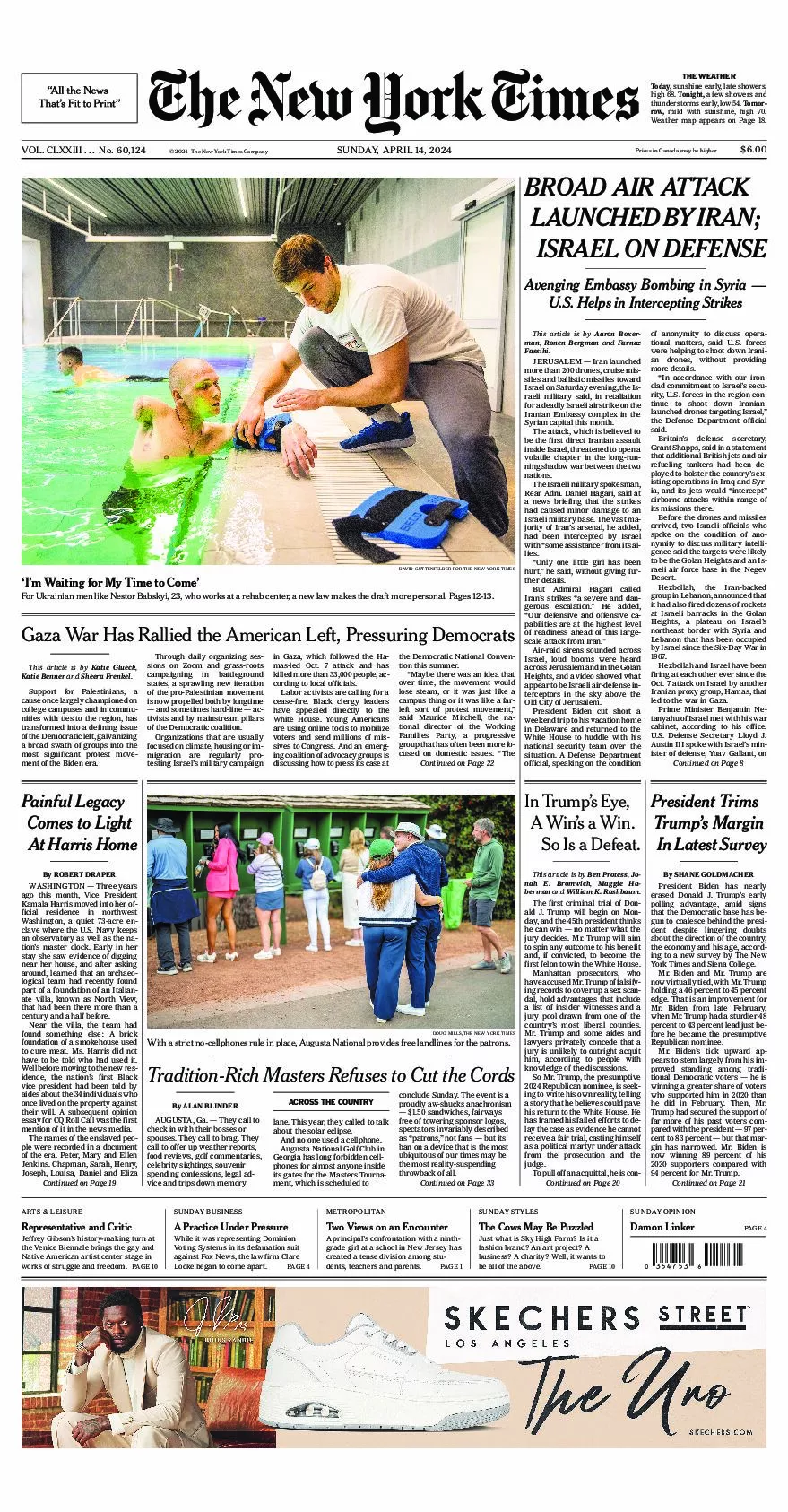 Prima-pagina-del-New-York-Times-edizione-di-oggi-2024-04-14