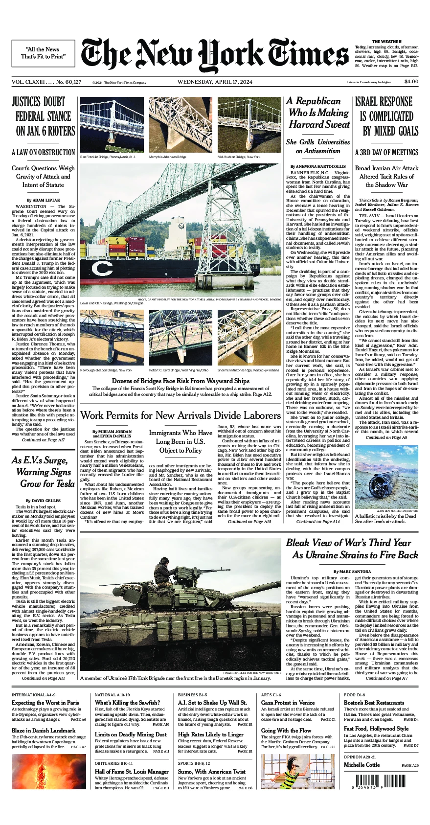 Prima-pagina-del-New-York-Times-edizione-di-oggi-2024-04-17