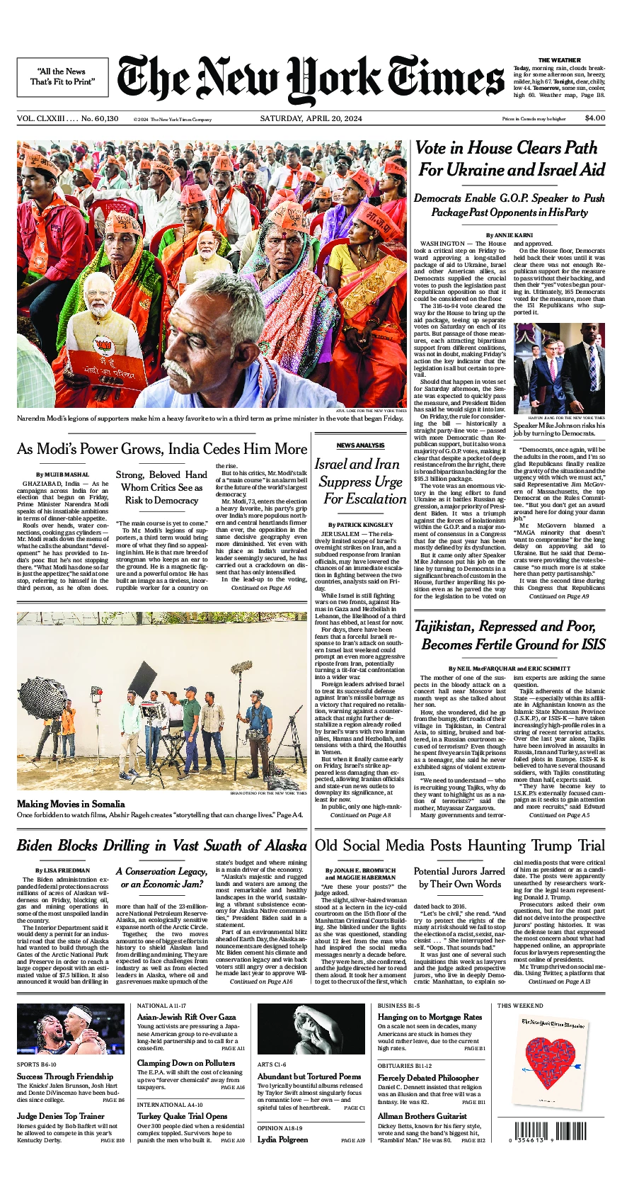 Prima-pagina-del-New-York-Times-edizione-di-oggi-2024-04-20