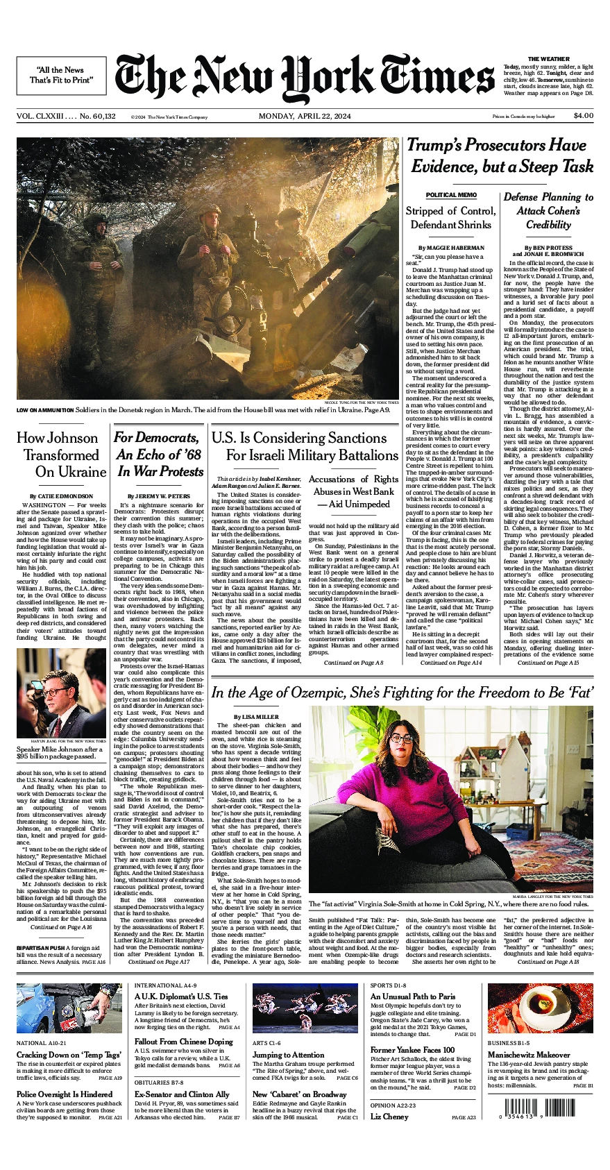 Prima-pagina-del-New-York-Times-edizione-di-oggi-2024-04-22