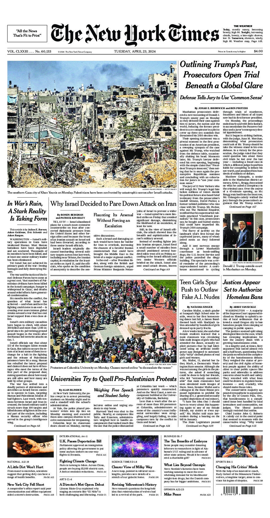 Prima-pagina-del-New-York-Times-edizione-di-oggi-2024-04-23