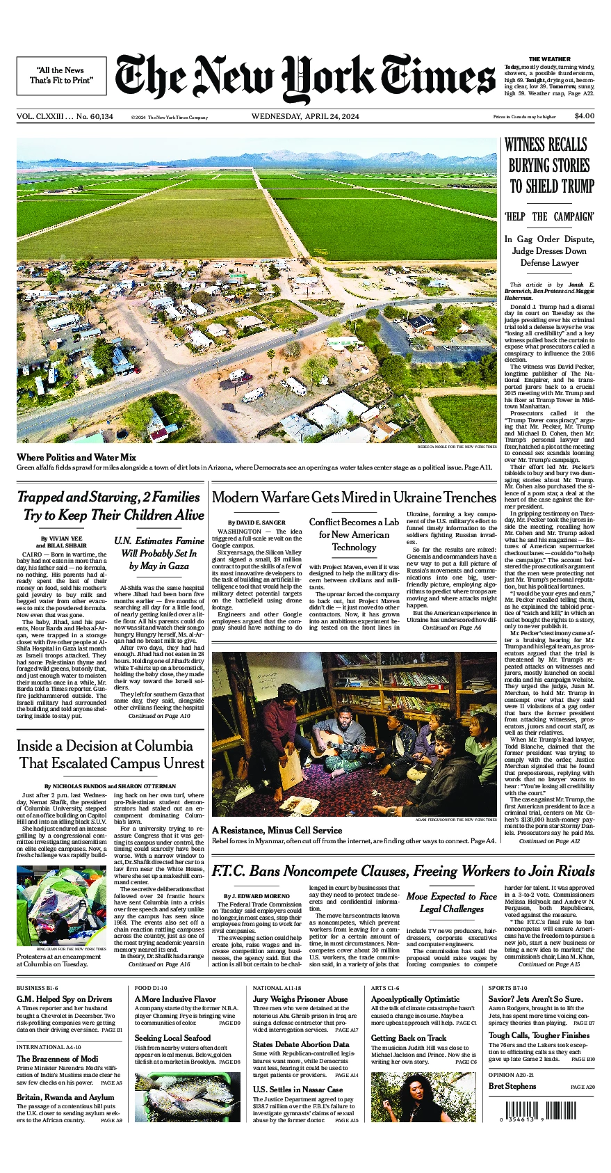 Prima-pagina-del-New-York-Times-edizione-di-oggi-2024-04-24