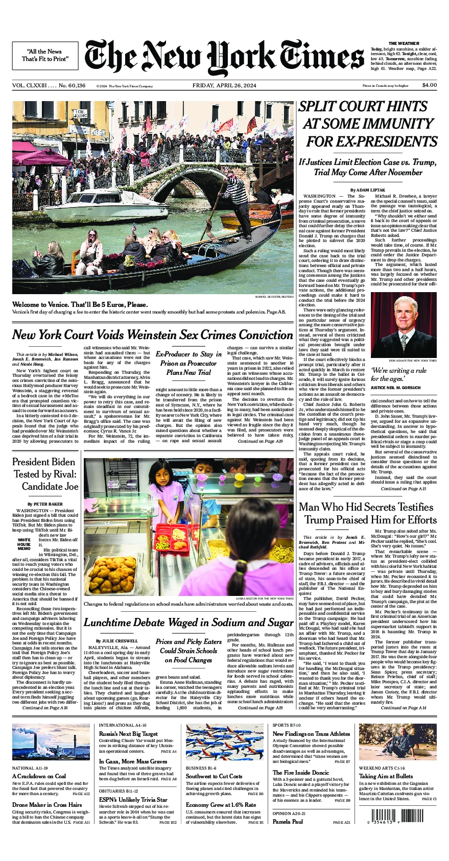 Prima-pagina-del-New-York-Times-edizione-di-oggi-2024-04-26