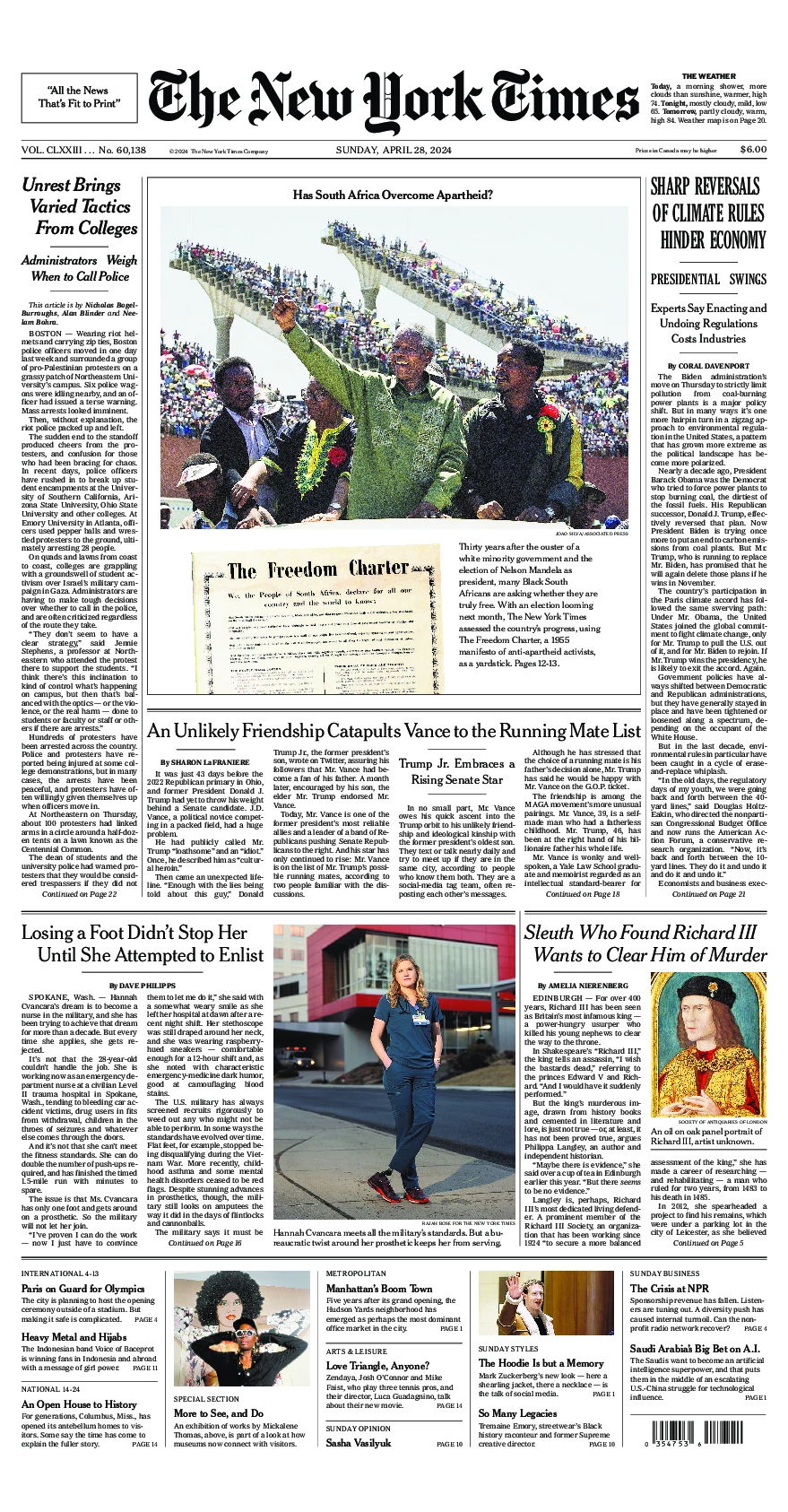 Prima-pagina-del-New-York-Times-edizione-di-oggi-2024-04-28