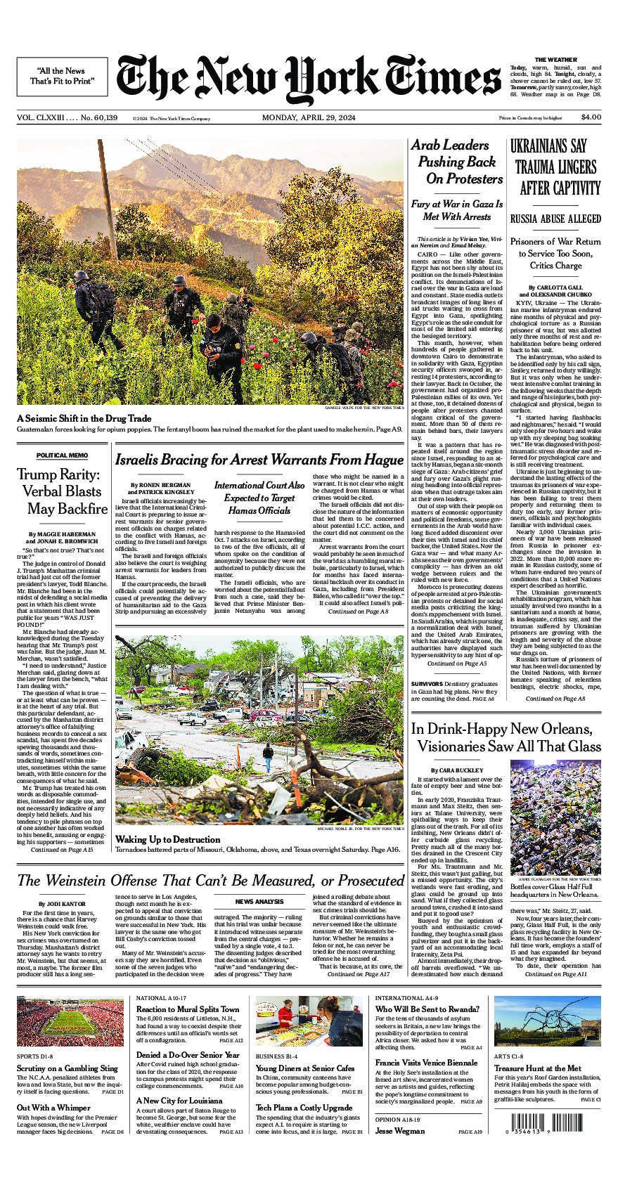 Prima-pagina-del-New-York-Times-edizione-di-oggi-2024-04-29