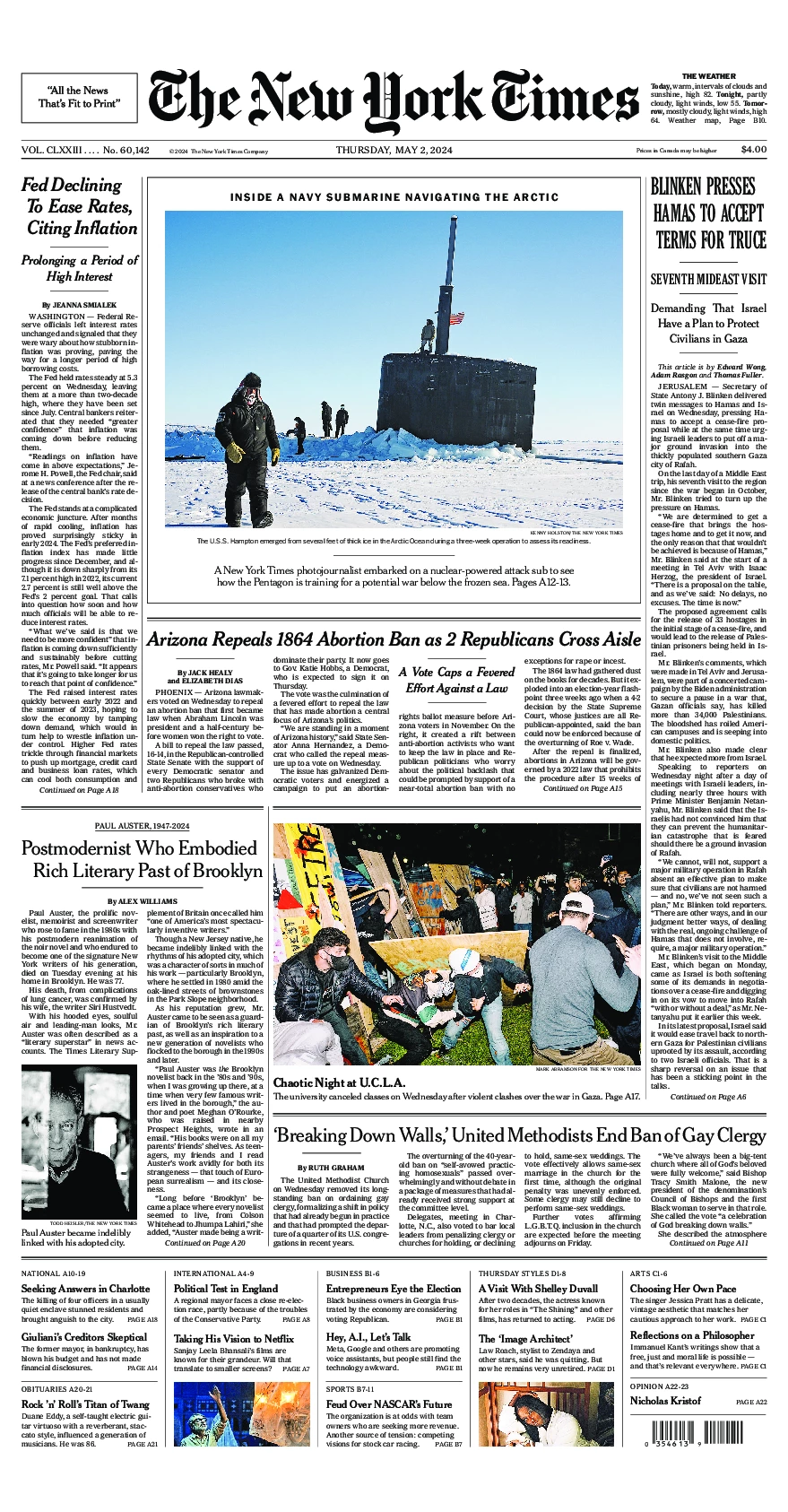 Prima-pagina-del-New-York-Times-edizione-di-oggi-2024-05-02