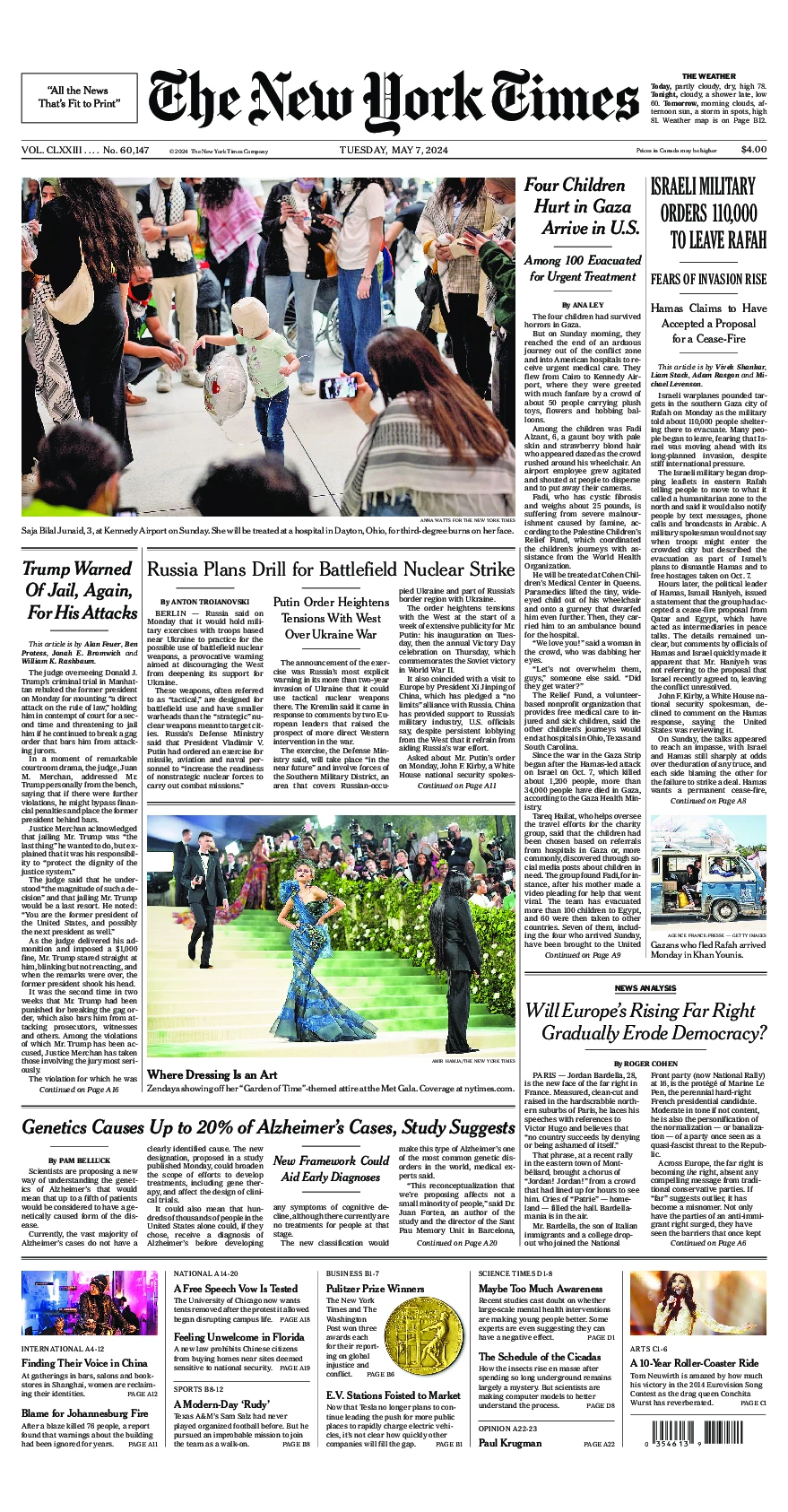 Prima-pagina-del-New-York-Times-edizione-di-oggi-2024-05-07