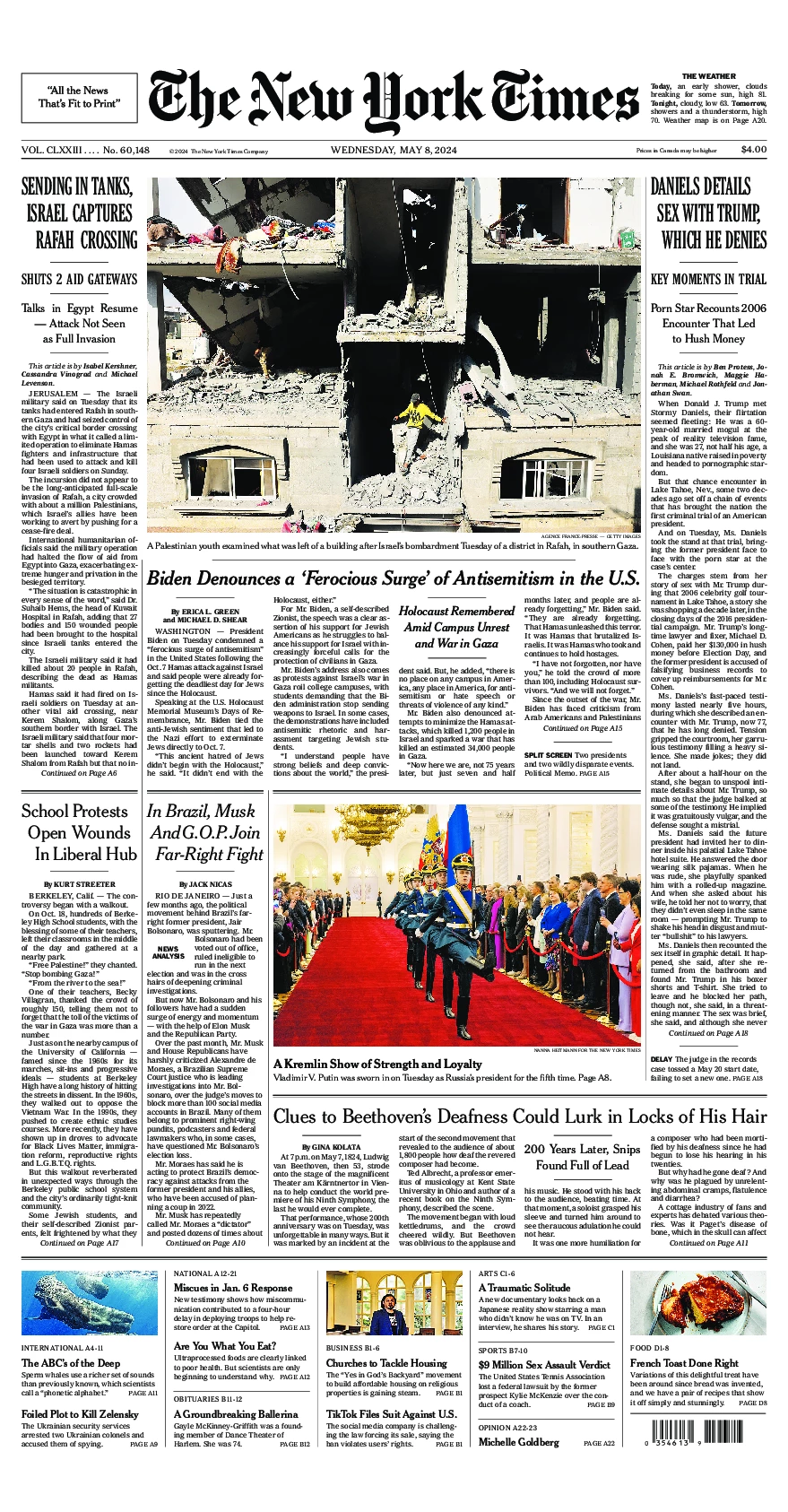 Prima-pagina-del-New-York-Times-edizione-di-oggi-2024-05-08