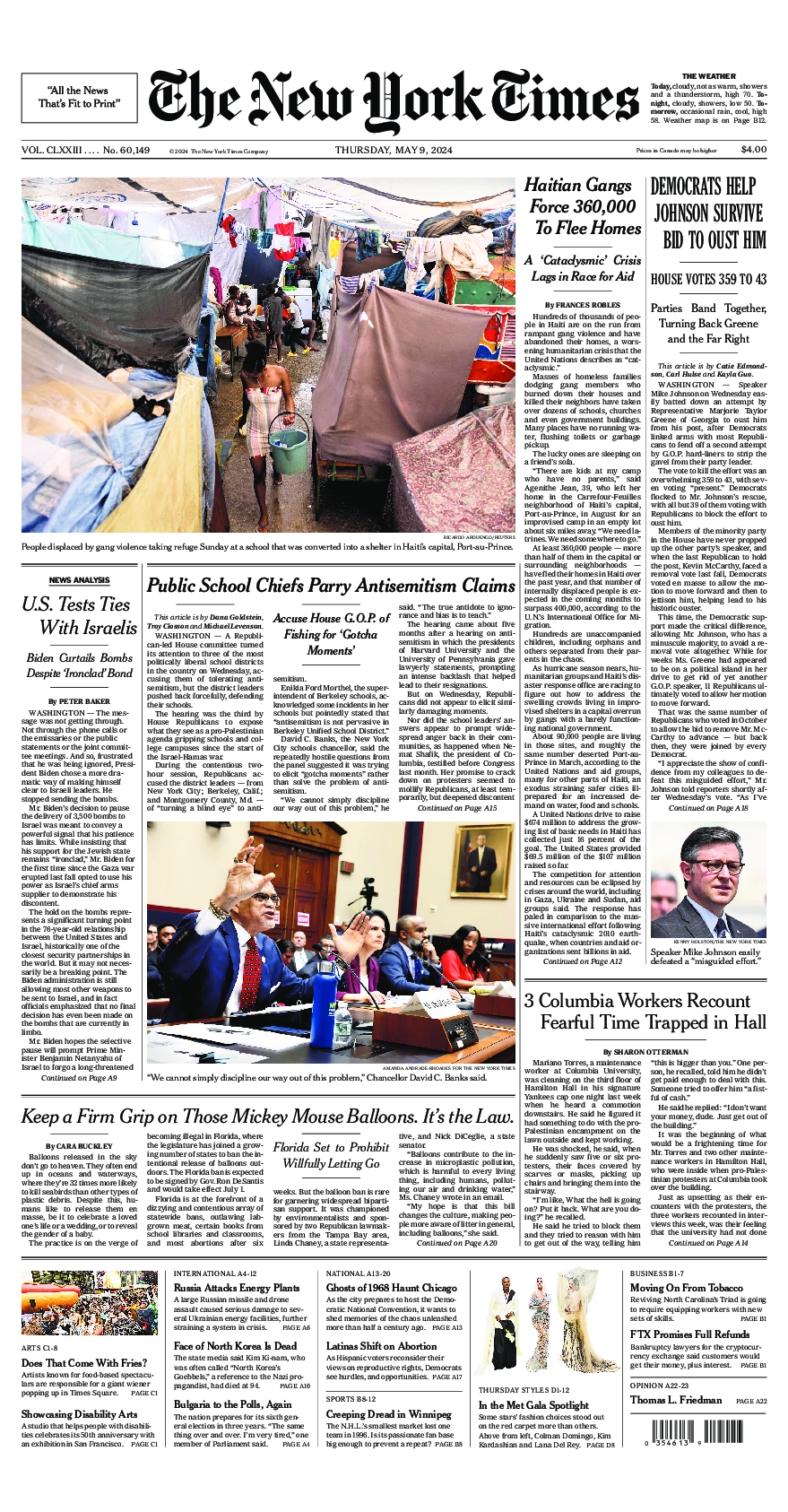 Prima-pagina-del-New-York-Times-edizione-di-oggi-2024-05-09