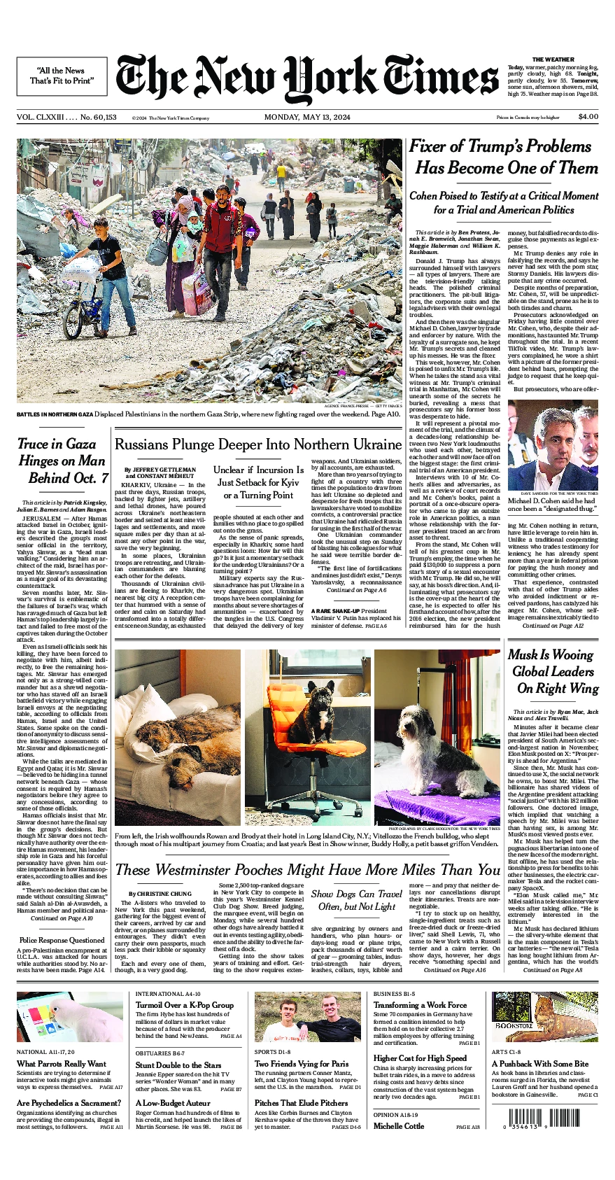 Prima-pagina-del-New-York-Times-edizione-di-oggi-2024-05-13