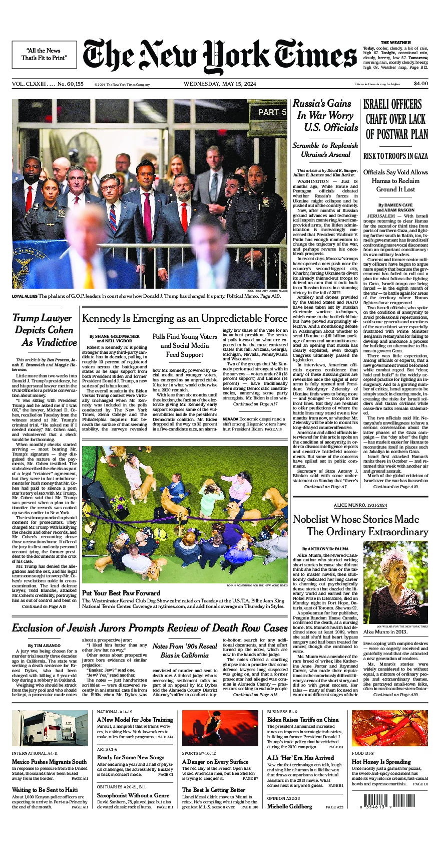 Prima-pagina-del-New-York-Times-edizione-di-oggi-2024-05-15