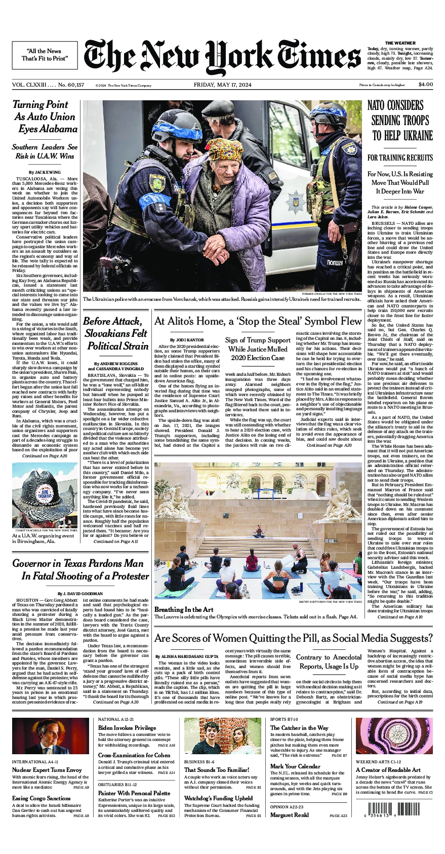 Prima-pagina-del-New-York-Times-edizione-di-oggi-2024-05-17