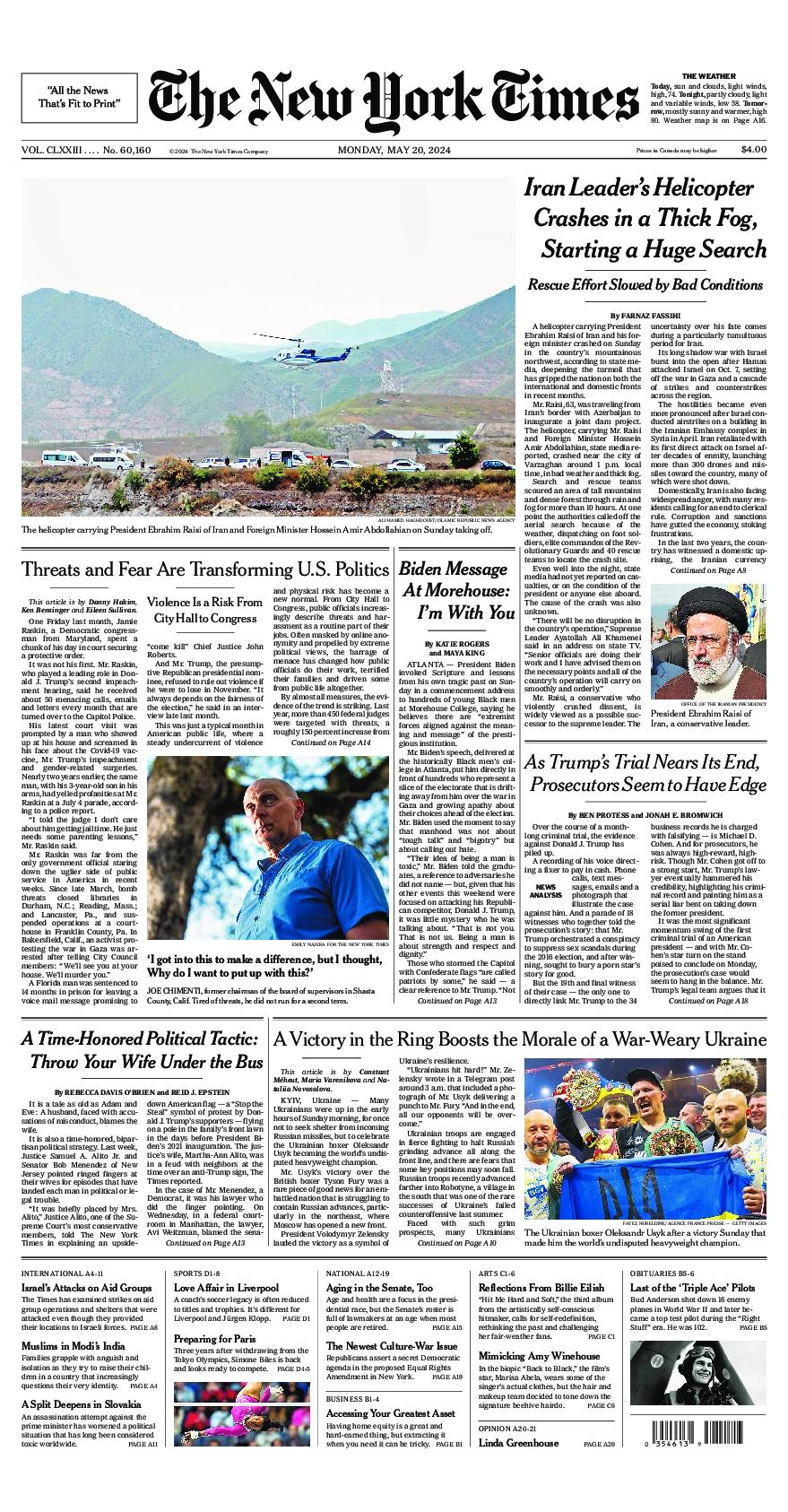 Prima-pagina-del-New-York-Times-edizione-di-oggi-2024-05-20