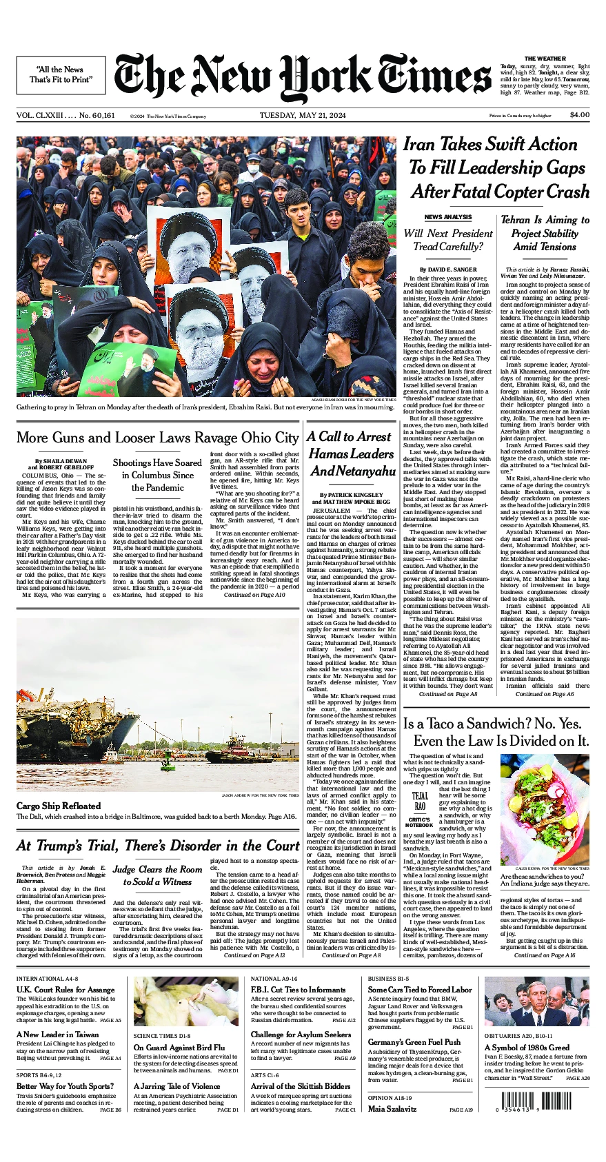 Prima-pagina-del-New-York-Times-edizione-di-oggi-2024-05-21