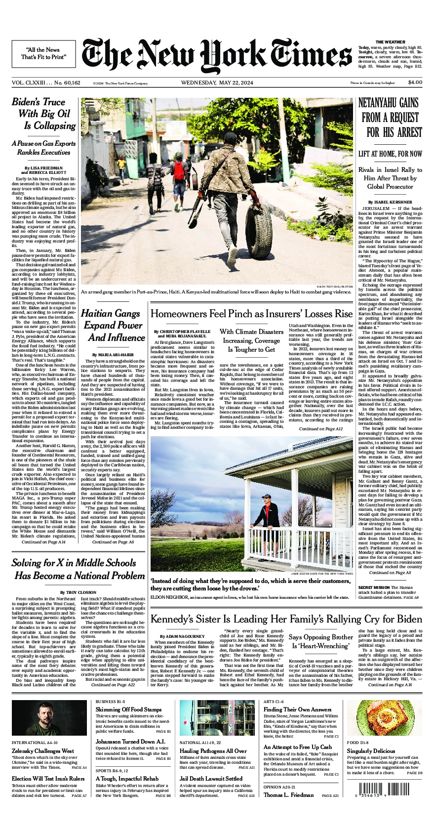 Prima-pagina-del-New-York-Times-edizione-di-oggi-2024-05-22