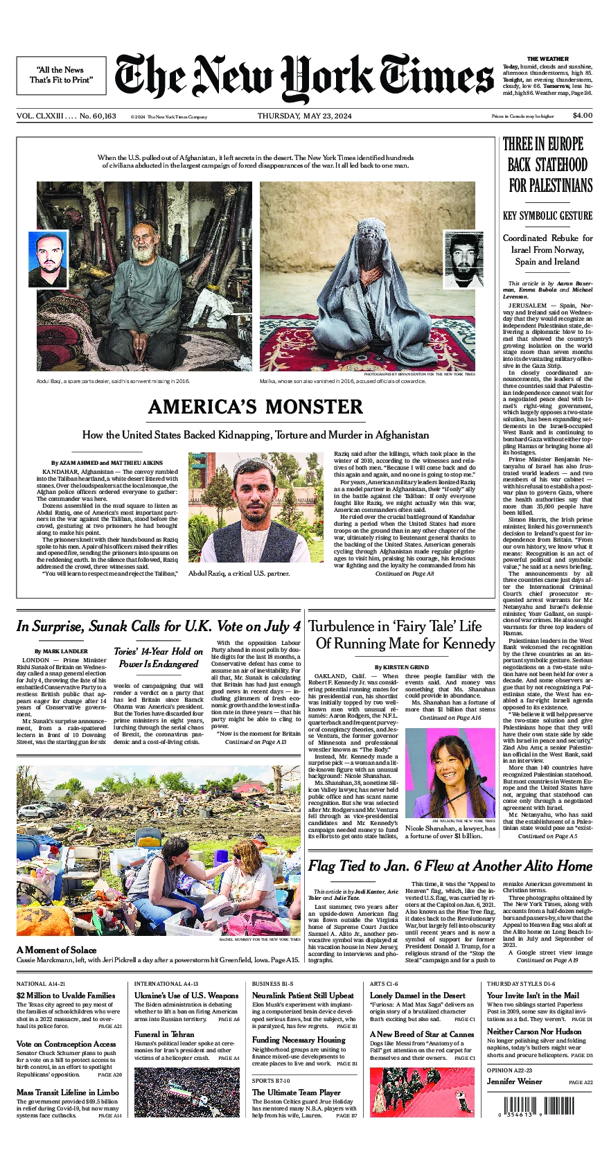 Prima-pagina-del-New-York-Times-edizione-di-oggi-2024-05-23