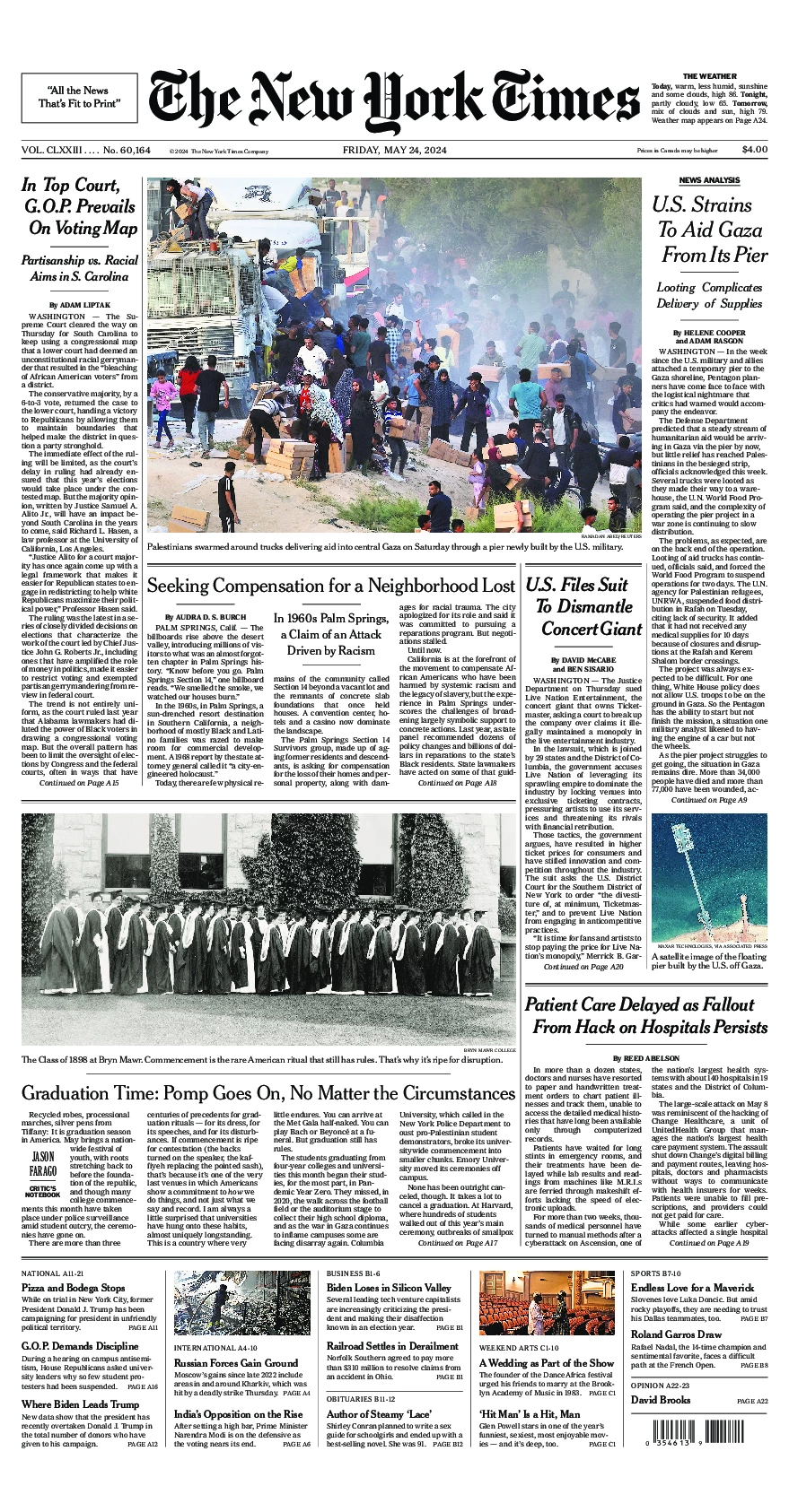 Prima-pagina-del-New-York-Times-edizione-di-oggi-2024-05-24