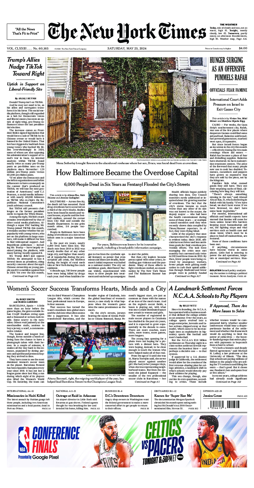 Prima-pagina-del-New-York-Times-edizione-di-oggi-2024-05-25