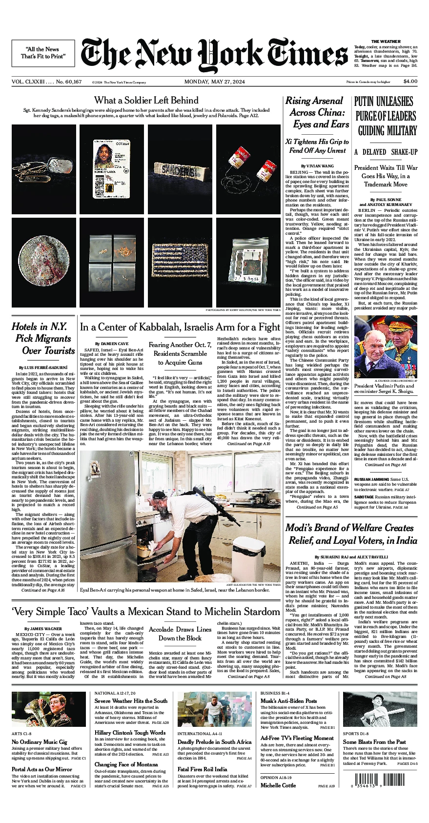 Prima-pagina-del-New-York-Times-edizione-di-oggi-2024-05-27