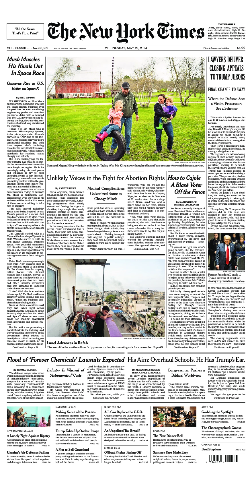 Prima-pagina-del-New-York-Times-edizione-di-oggi-2024-05-29