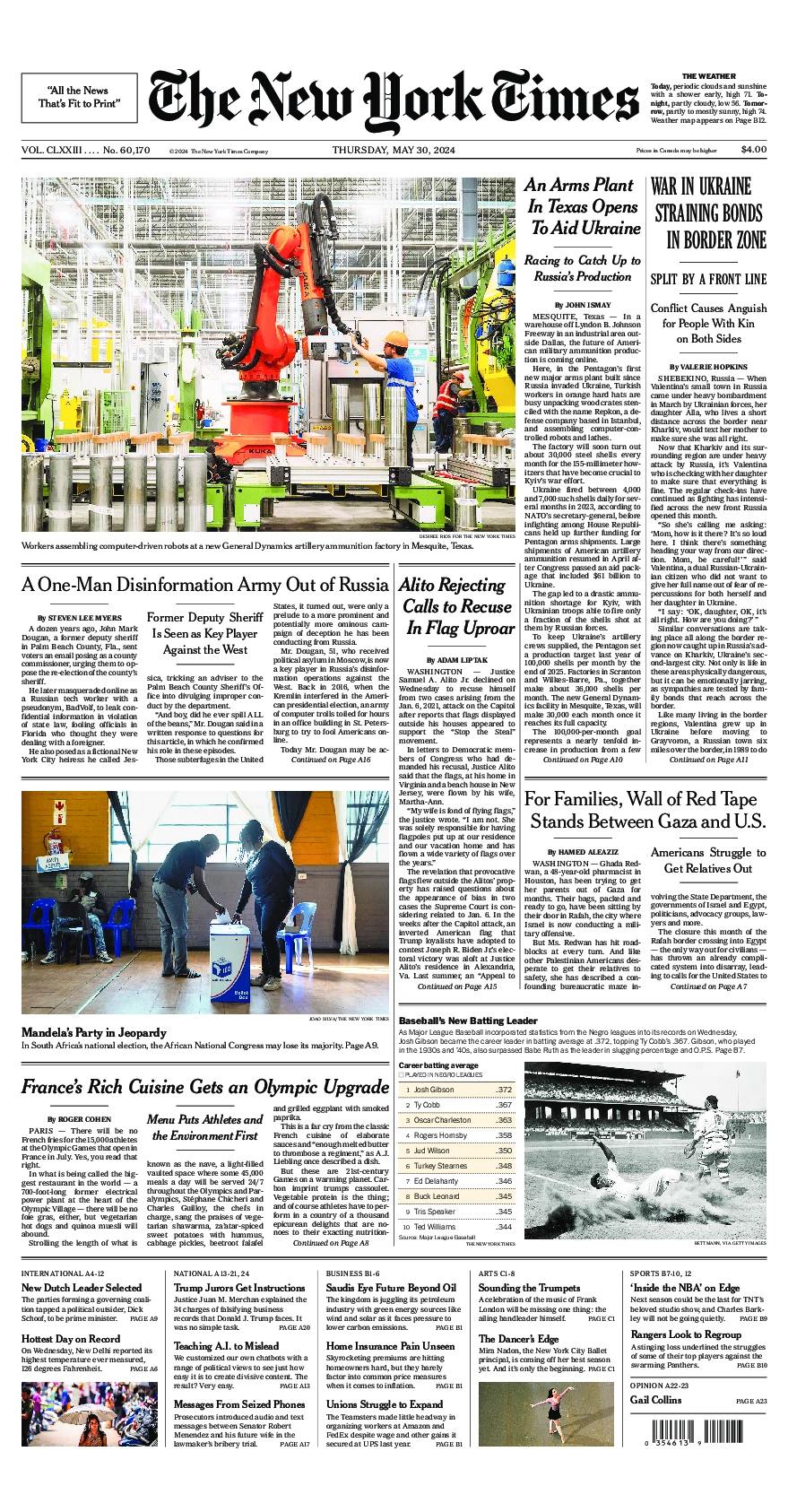 Prima-pagina-del-New-York-Times-edizione-di-oggi-2024-05-30