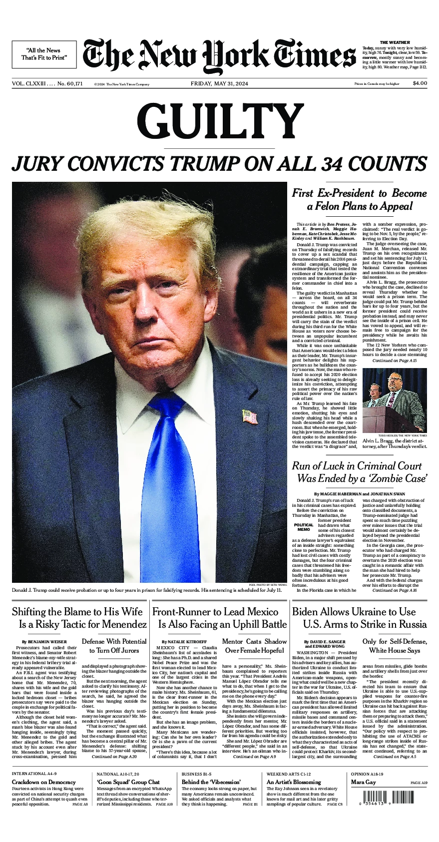 Prima-pagina-del-New-York-Times-edizione-di-oggi-2024-05-31