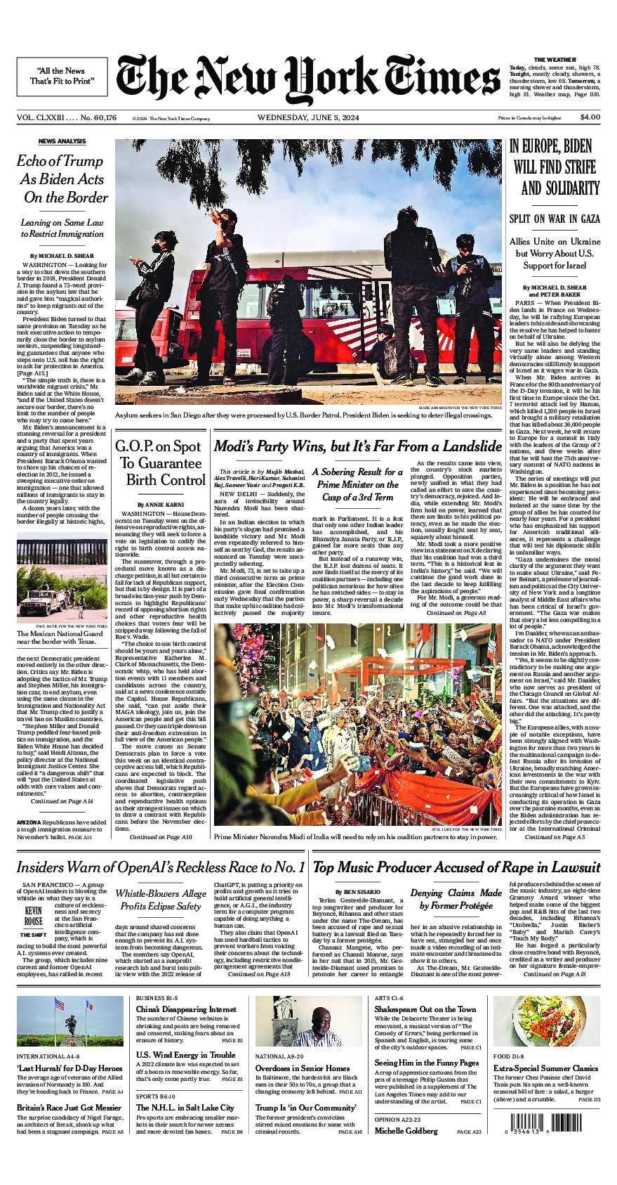 Prima-pagina-del-New-York-Times-edizione-di-oggi-2024-06-05