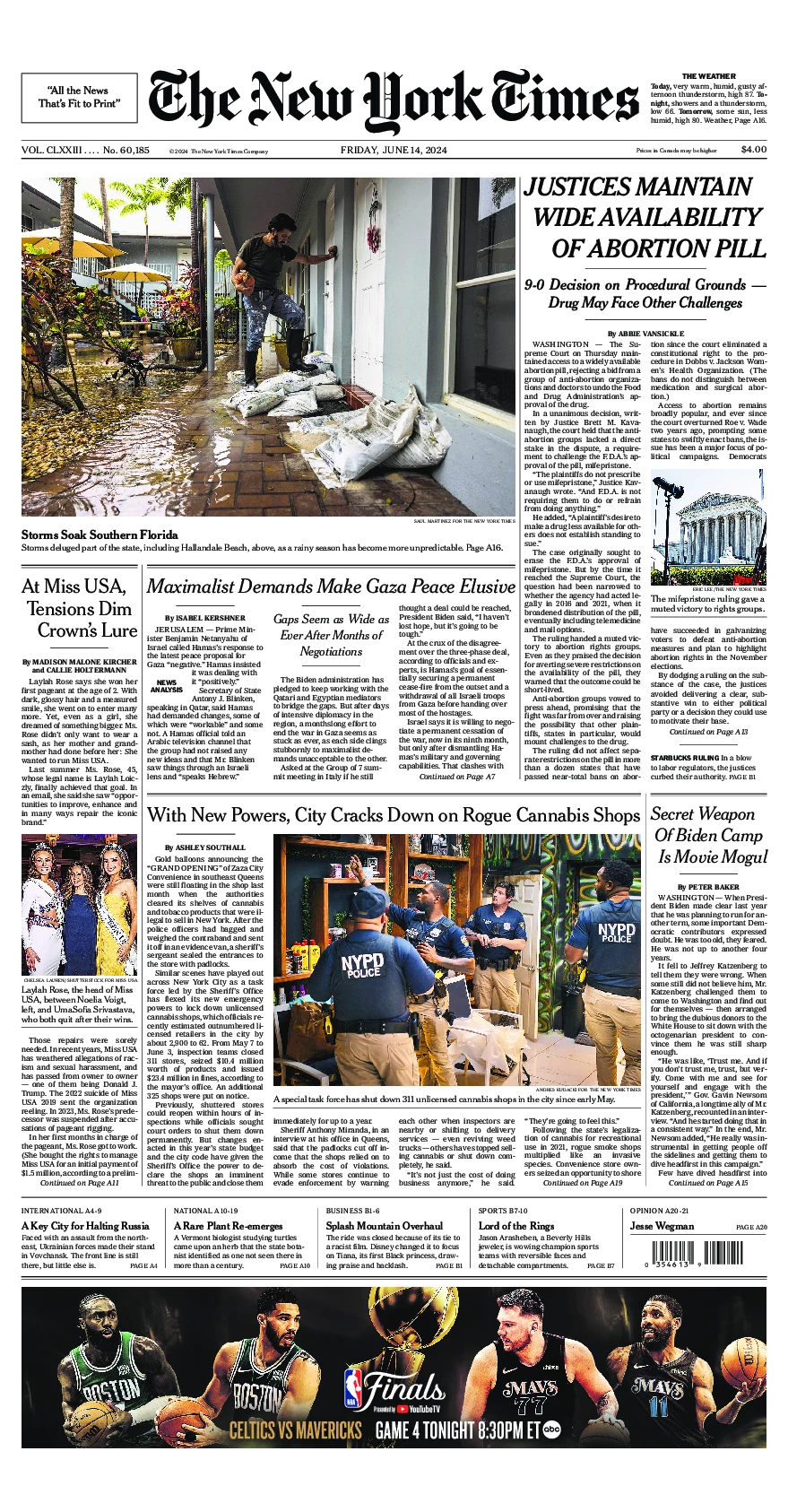 Prima-pagina-del-New-York-Times-edizione-di-oggi-2024-06-14