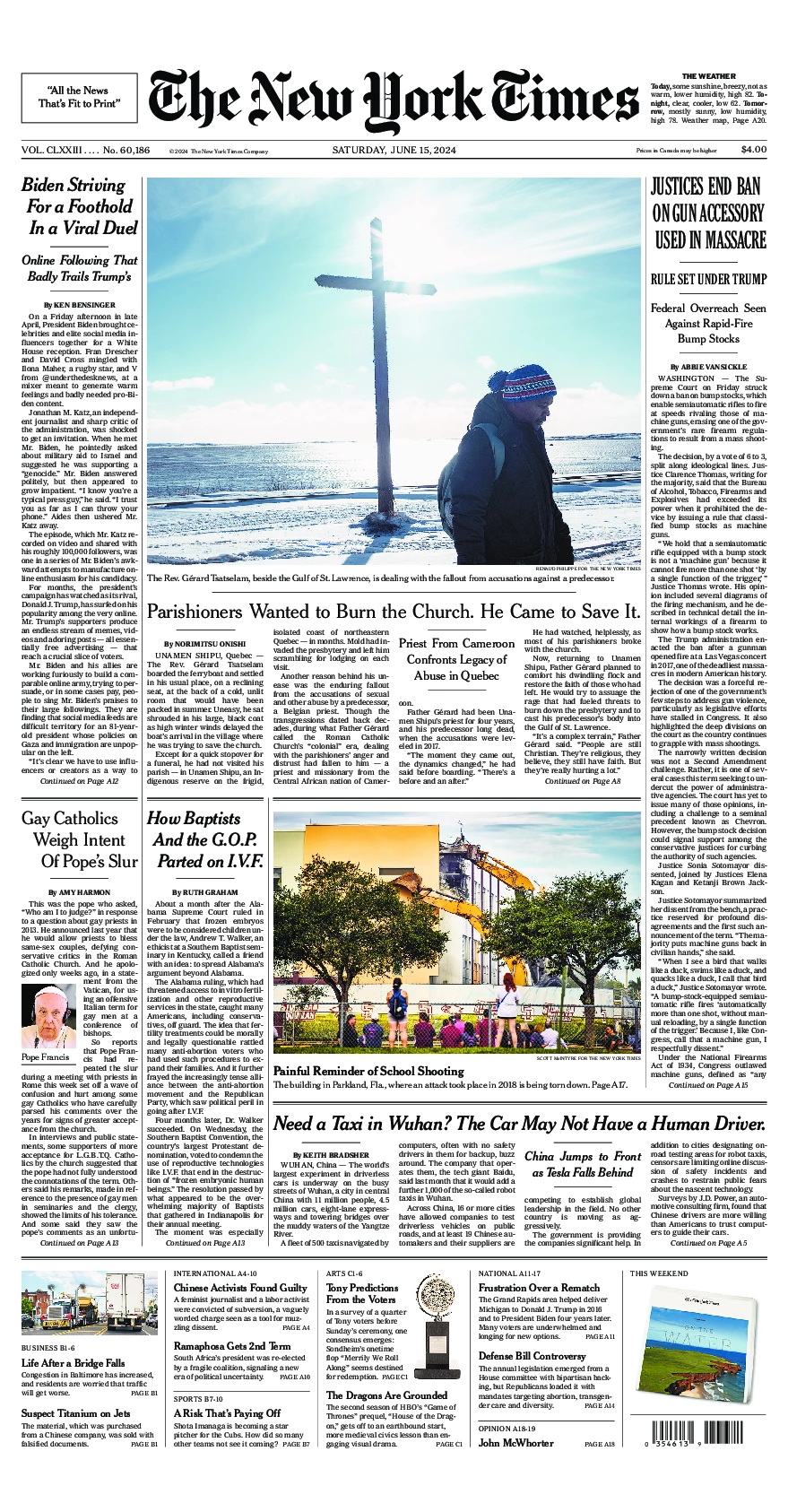 Prima-pagina-del-New-York-Times-edizione-di-oggi-2024-06-15