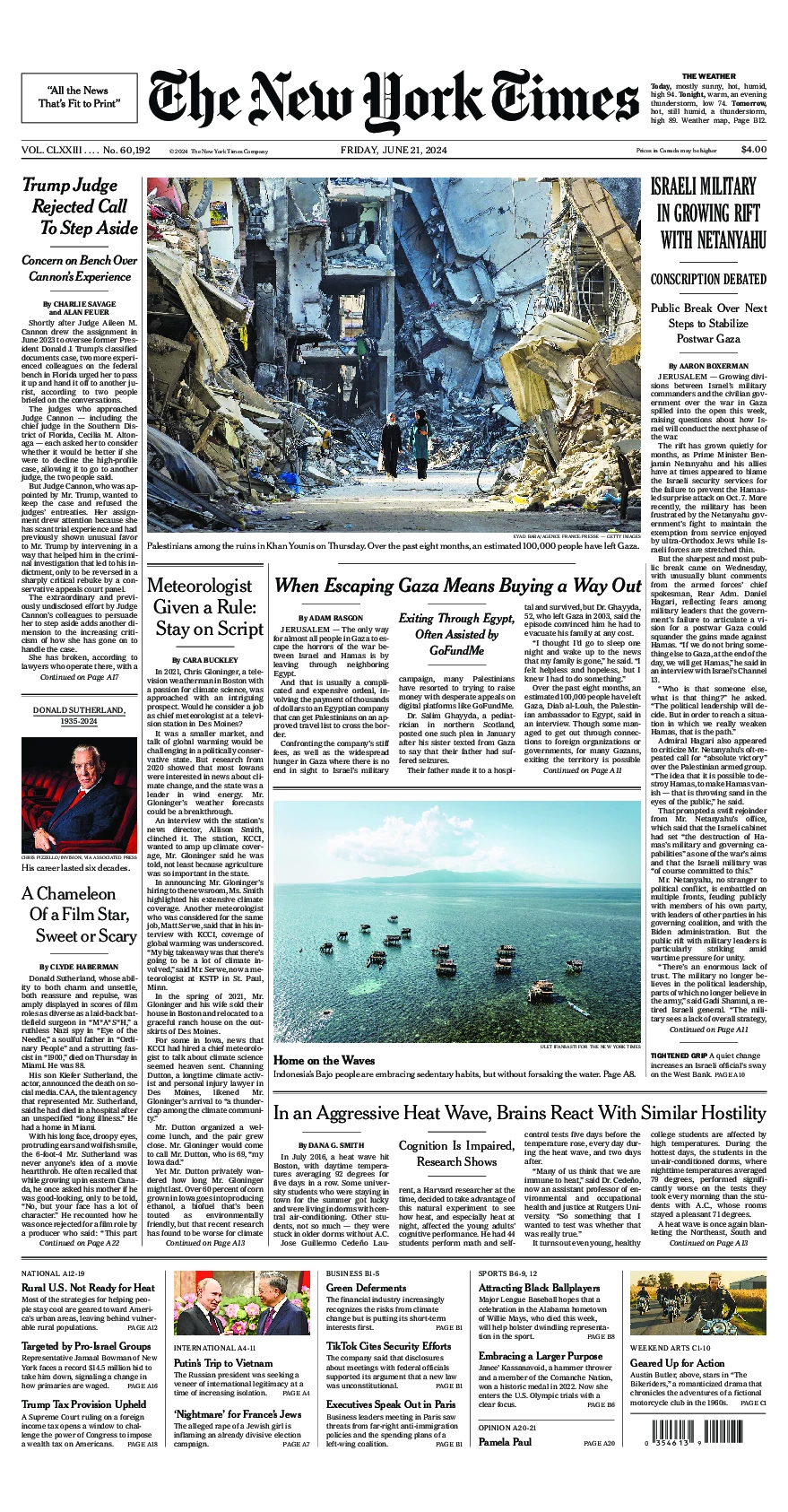 Prima-pagina-del-New-York-Times-edizione-di-oggi-2024-06-21