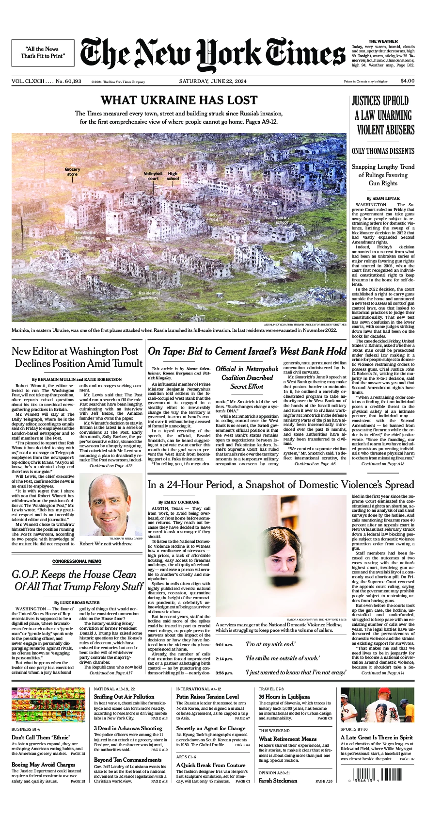 Prima-pagina-del-New-York-Times-edizione-di-oggi-2024-06-22