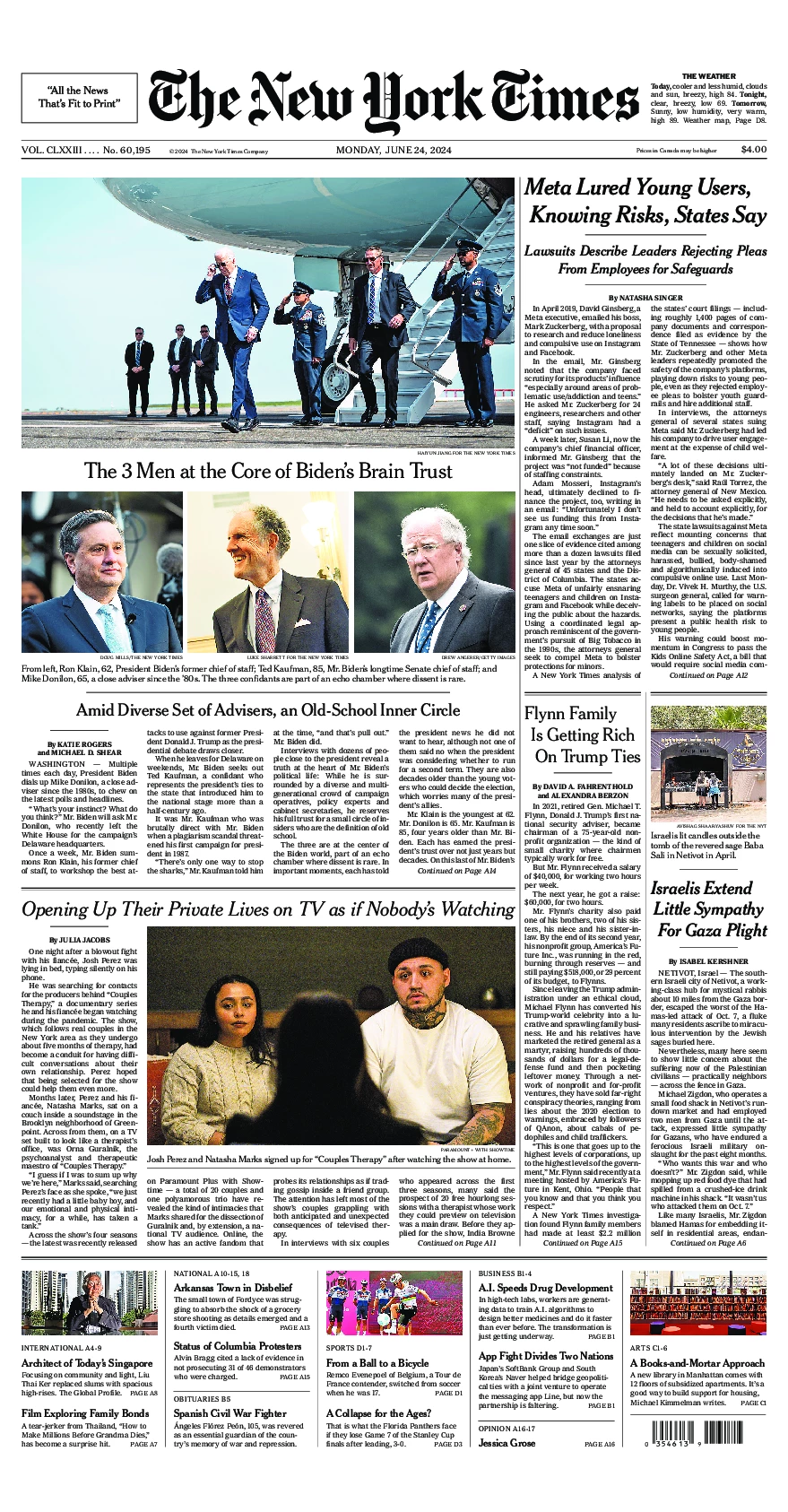 Prima-pagina-del-New-York-Times-edizione-di-oggi-2024-06-24