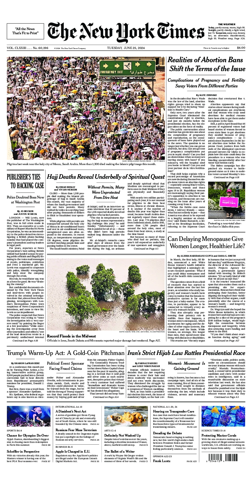 Prima-pagina-del-New-York-Times-edizione-di-oggi-2024-06-25