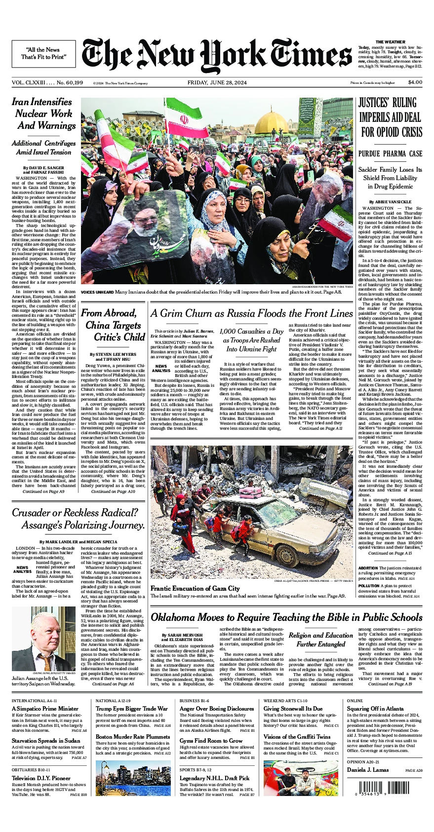 Prima-pagina-del-New-York-Times-edizione-di-oggi-2024-06-28