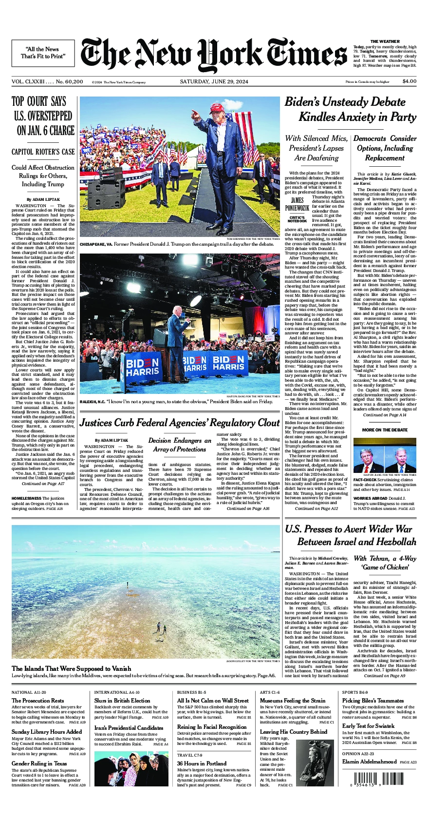 Prima-pagina-del-New-York-Times-edizione-di-oggi-2024-06-29