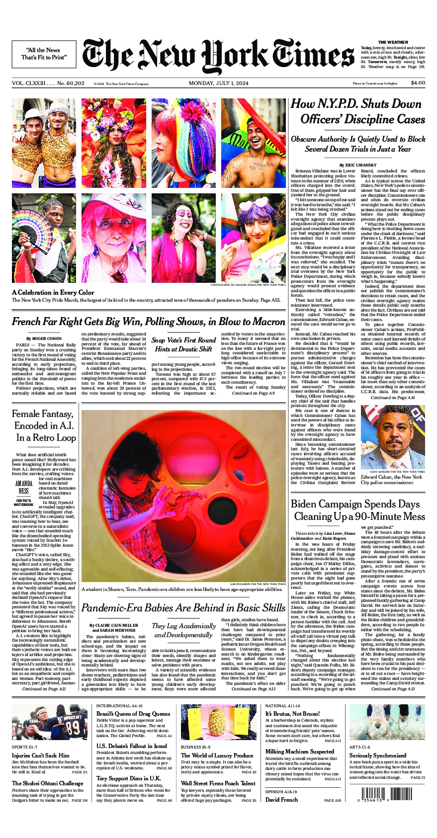 Prima-pagina-del-New-York-Times-edizione-di-oggi-2024-07-01