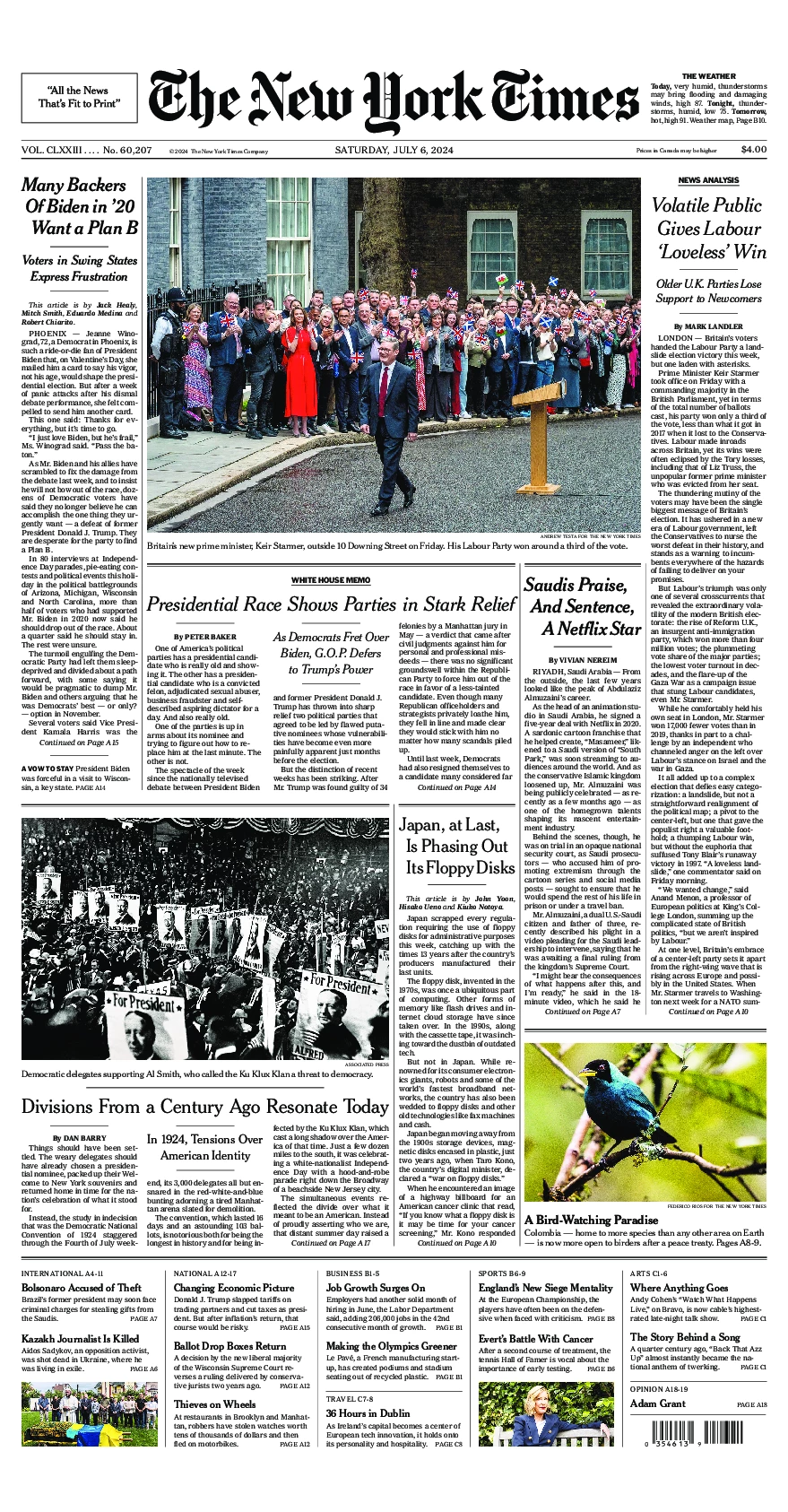 Prima-pagina-del-New-York-Times-edizione-di-oggi-2024-07-06