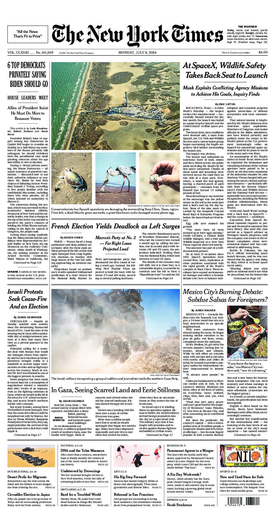 Prima-pagina-del-New-York-Times-edizione-di-oggi-2024-07-08