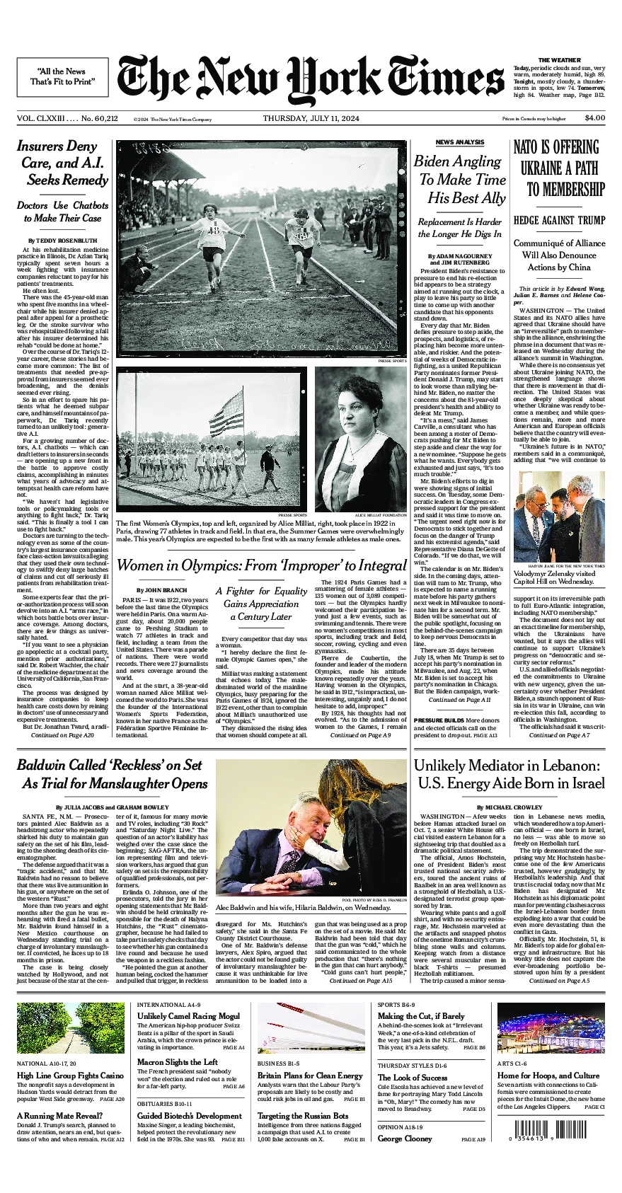 Prima-pagina-del-New-York-Times-edizione-di-oggi-2024-07-11