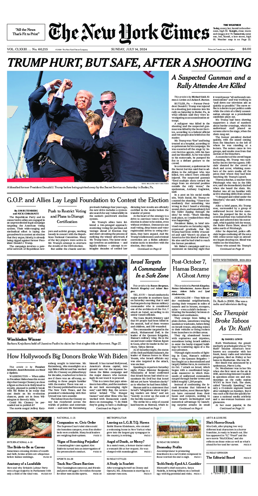 Prima-pagina-del-New-York-Times-edizione-di-oggi-2024-07-14