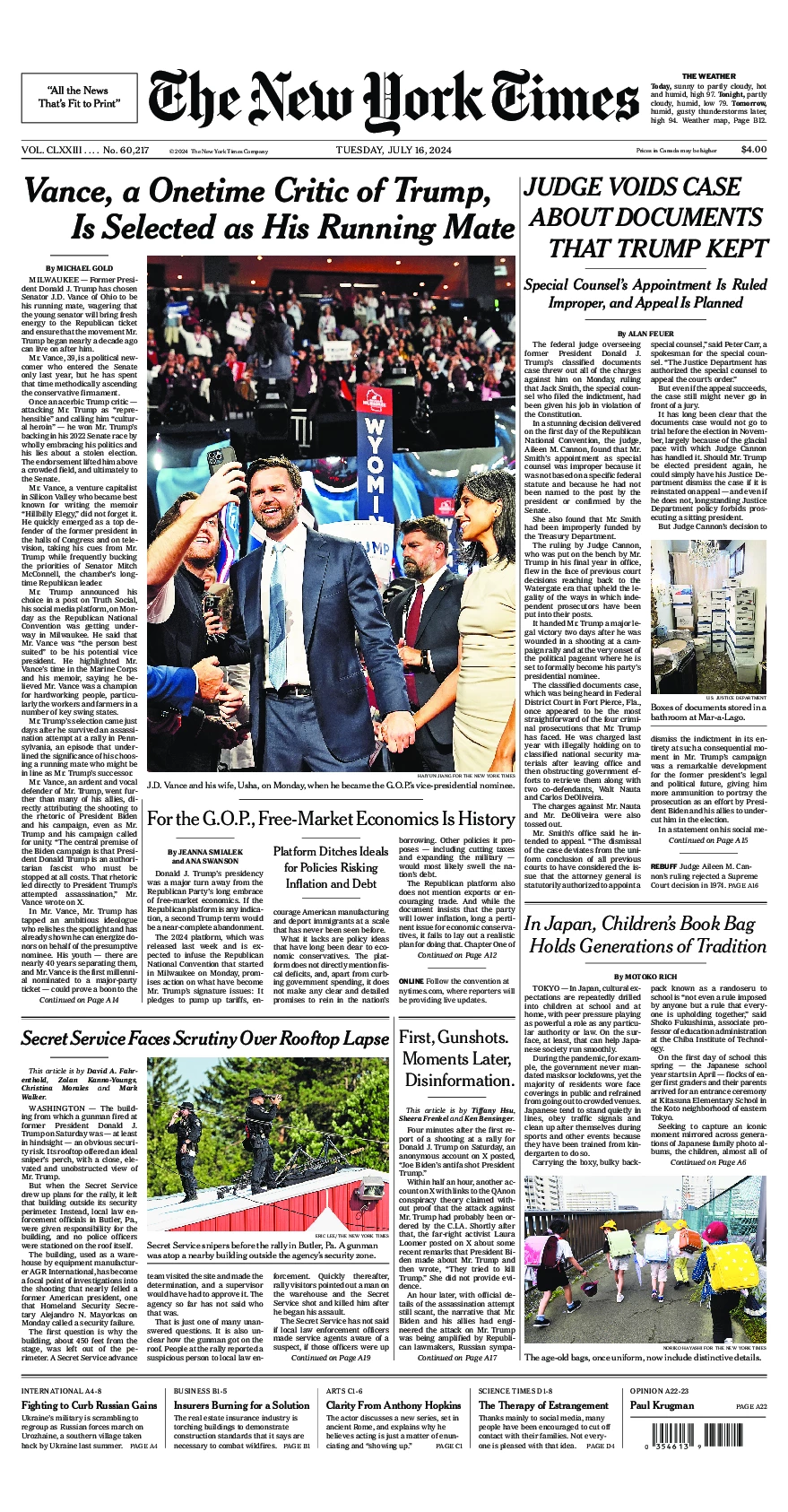 Prima-pagina-del-New-York-Times-edizione-di-oggi-2024-07-16