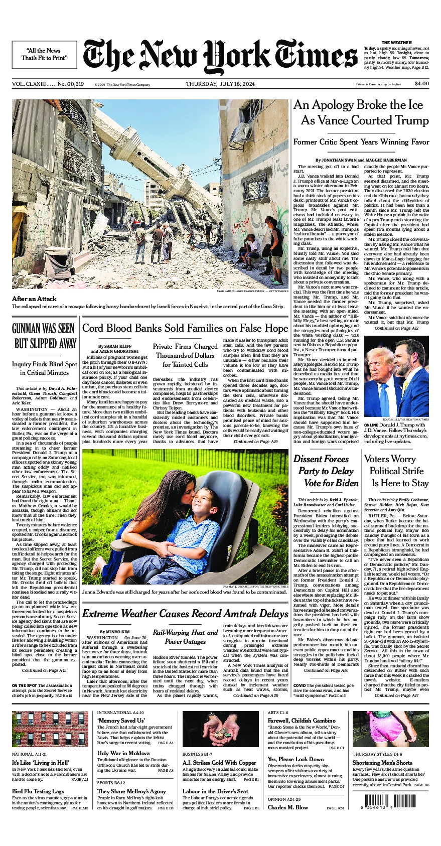 Prima-pagina-del-New-York-Times-edizione-di-oggi-2024-07-18