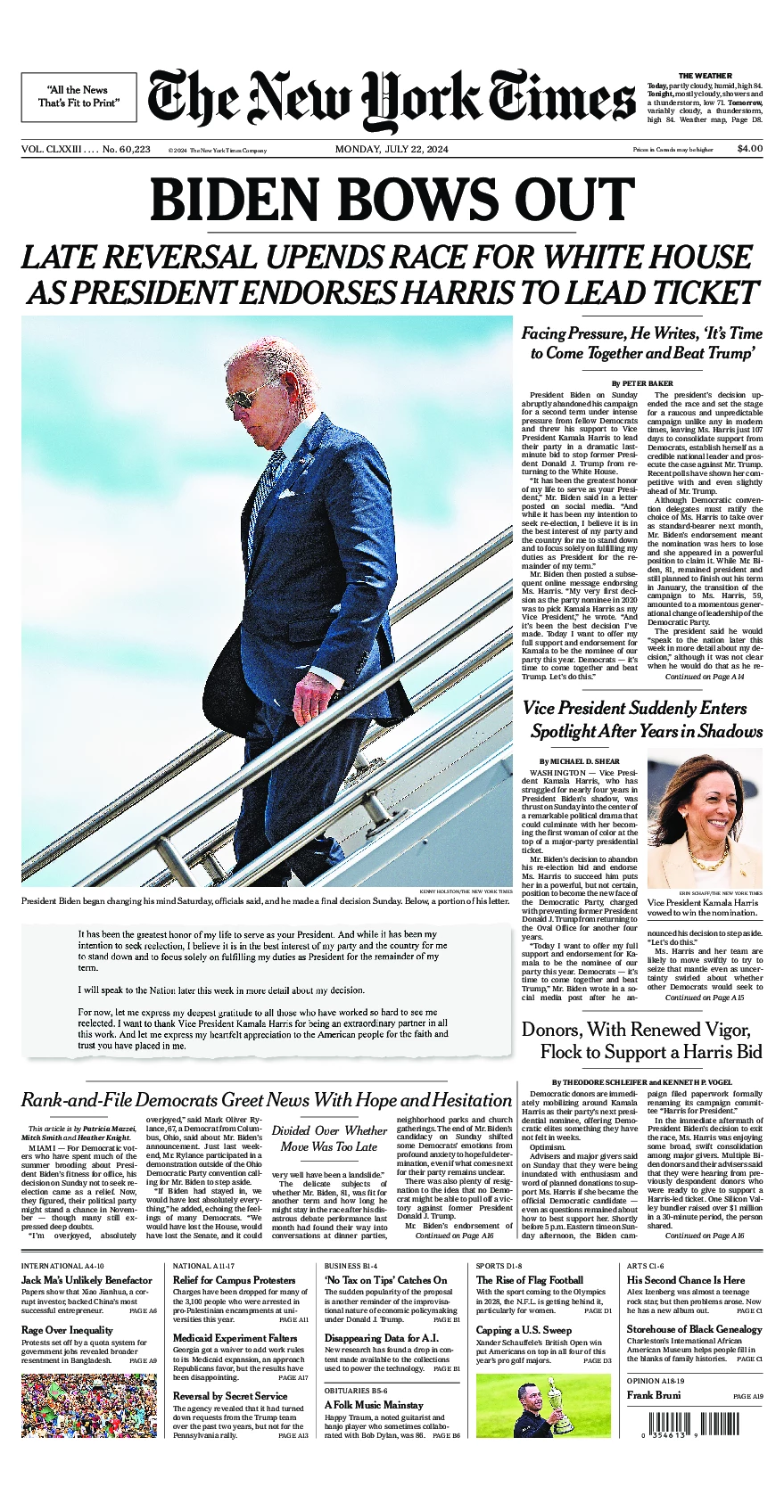 Prima-pagina-del-New-York-Times-edizione-di-oggi-2024-07-22