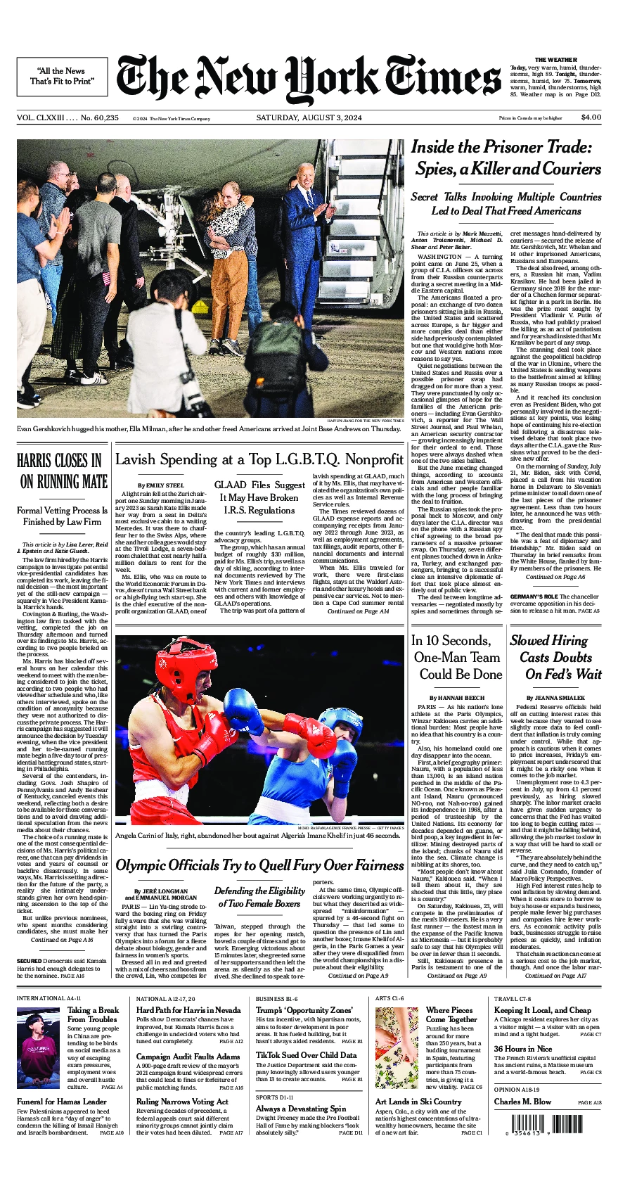 Prima-pagina-del-New-York-Times-edizione-di-oggi-2024-08-03